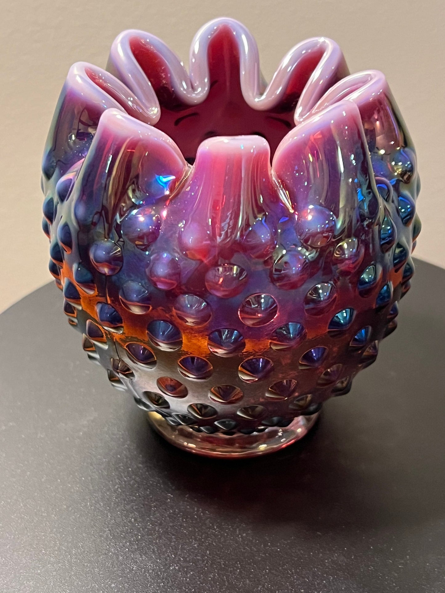 Vintage Fenton Plum Iridescent Hobnail Glass Rose Bowl #3323 Purple Opalescent Vase Lover Antiques and Vintage