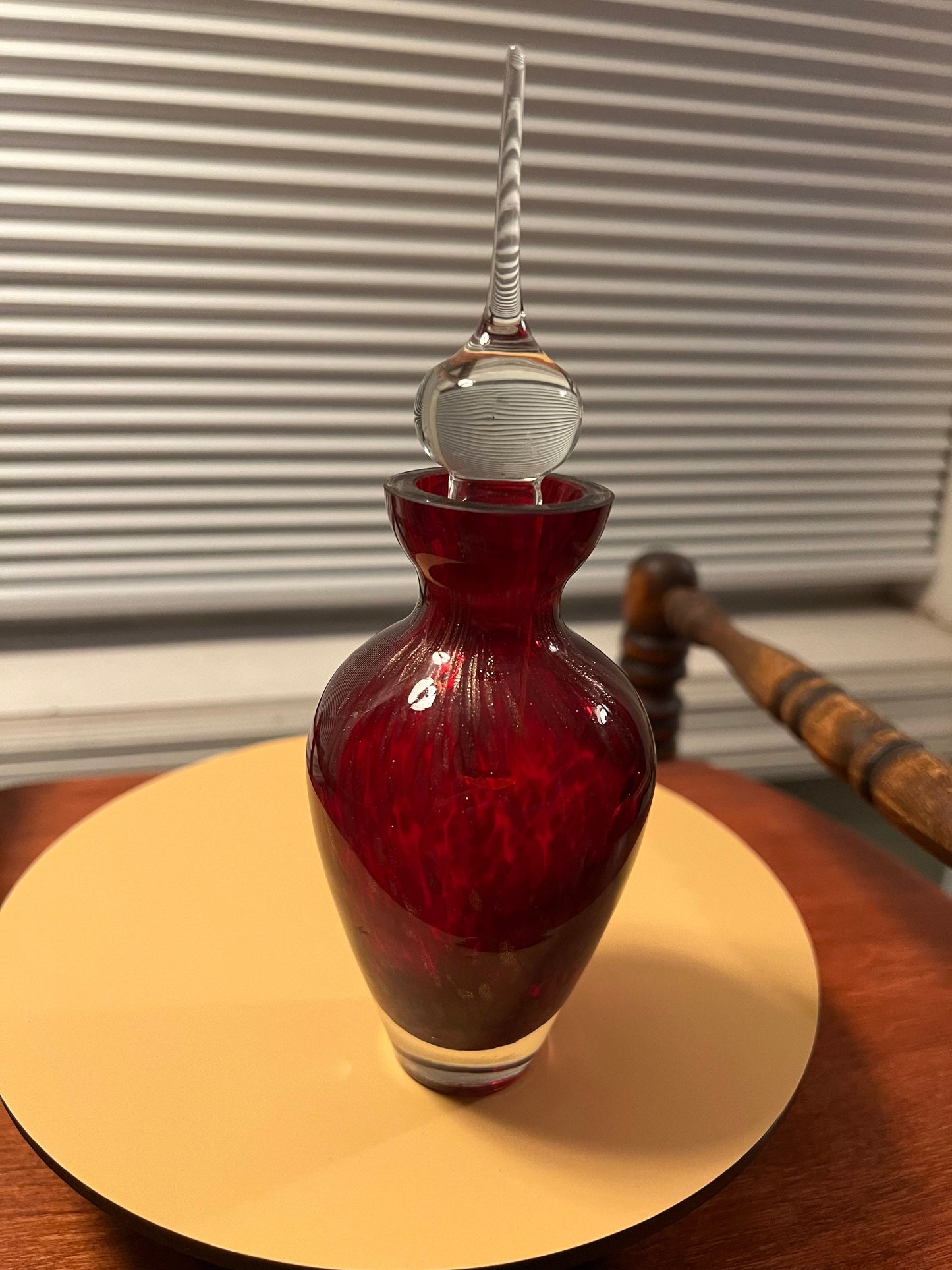 Vintage Red Drip Glitter Apothecary Crystal Bottle with Stopper Glass Art Hand Blown Decanter Lover Antiques and Vintage