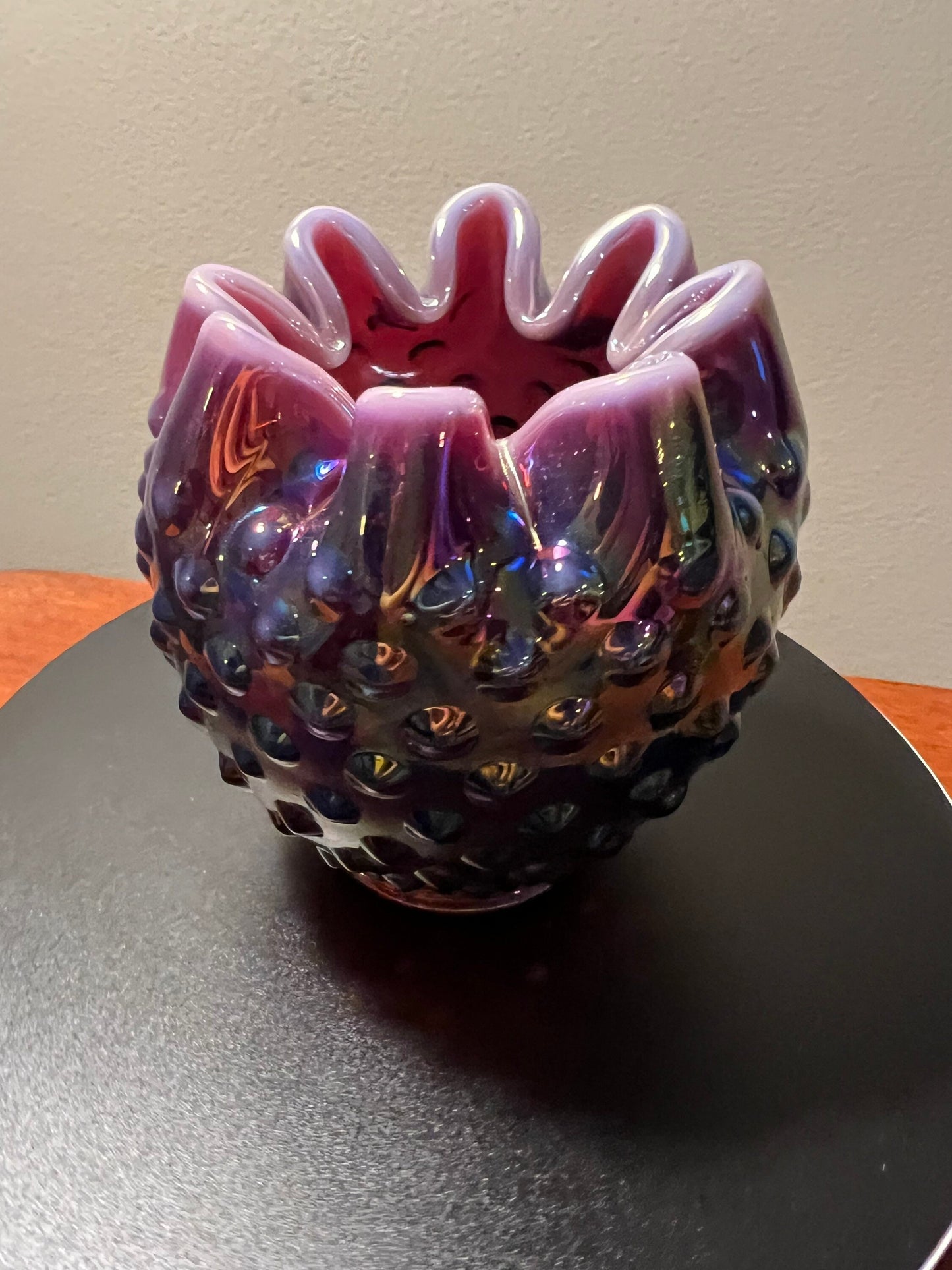 Vintage Fenton Plum Iridescent Hobnail Glass Rose Bowl #3323 Purple Opalescent Vase Lover Antiques and Vintage