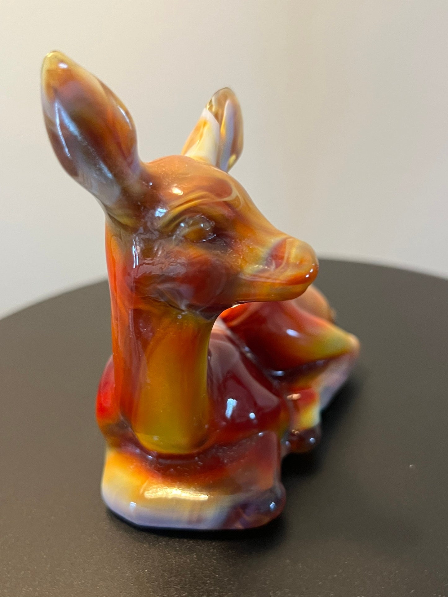 Vintage Fenton Fawn Deer Ruby Marble 1984 Special Order Satin Glass Art