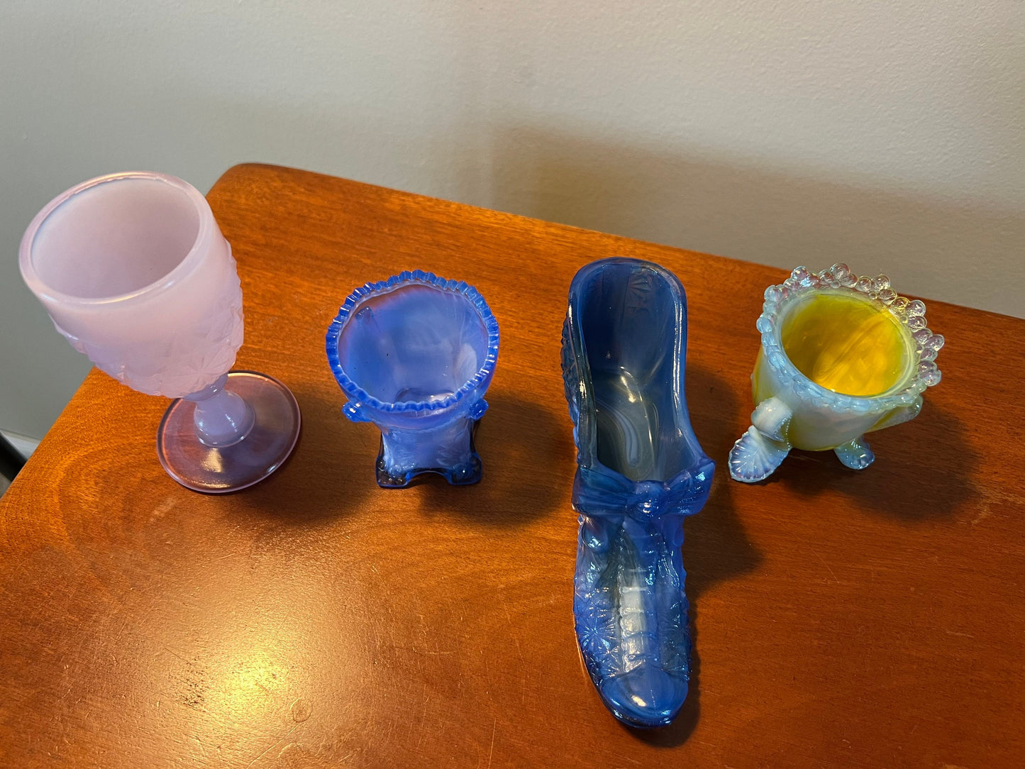 Vintage Boyd Art Glass Collection Glass Blue Shoe Purple Goblet Footed Glass Vase Lover Antiques and Vintage