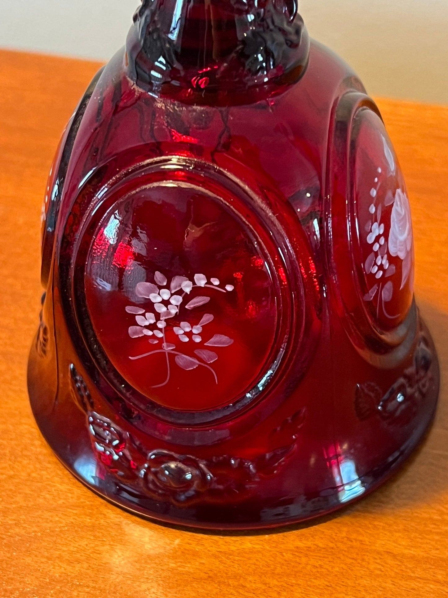 Vintage Fenton Red Amberina Bell Hand Painted and Signed by Dilu A. Art Glass Bells