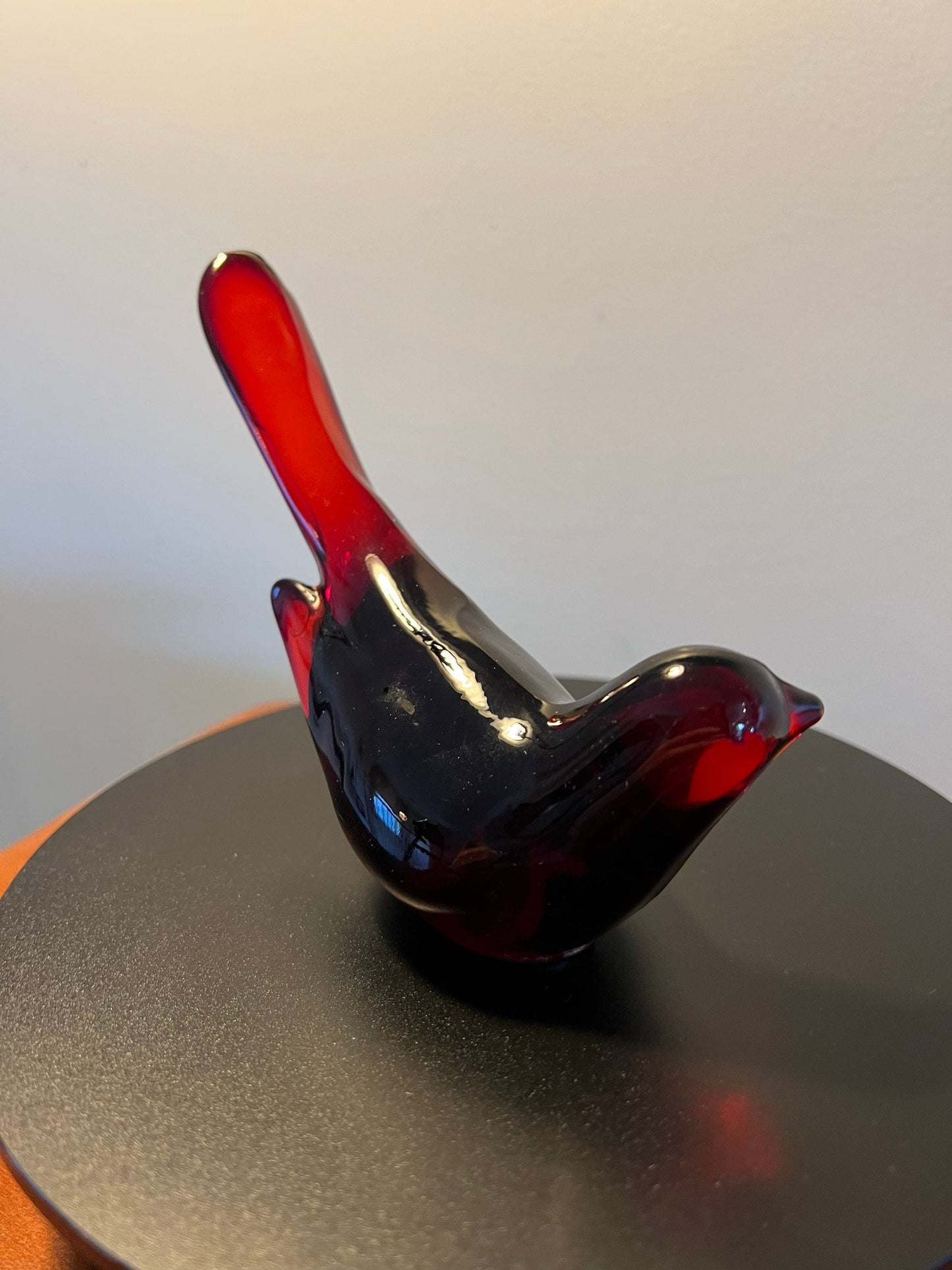 Vintage Fenton Red Long Tail Bird Figurine Amberina Art Glass Red Tailed Glass Figurine Lover Antiques and Vintage