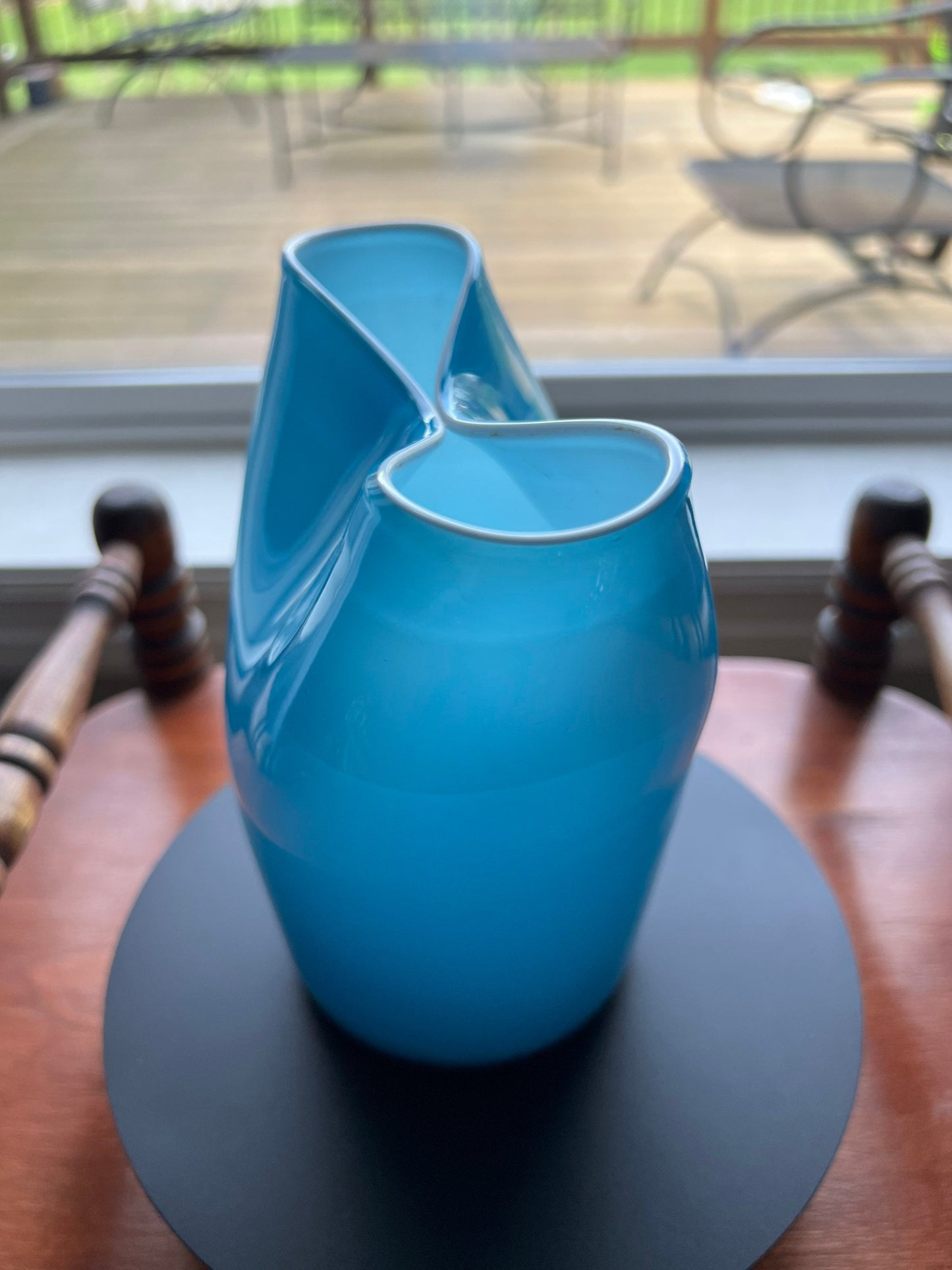 Vintage Turquoise Blue Cased Glass Tall Double Vase White 10-1/4” OOAK Lover Antiques and Vintage