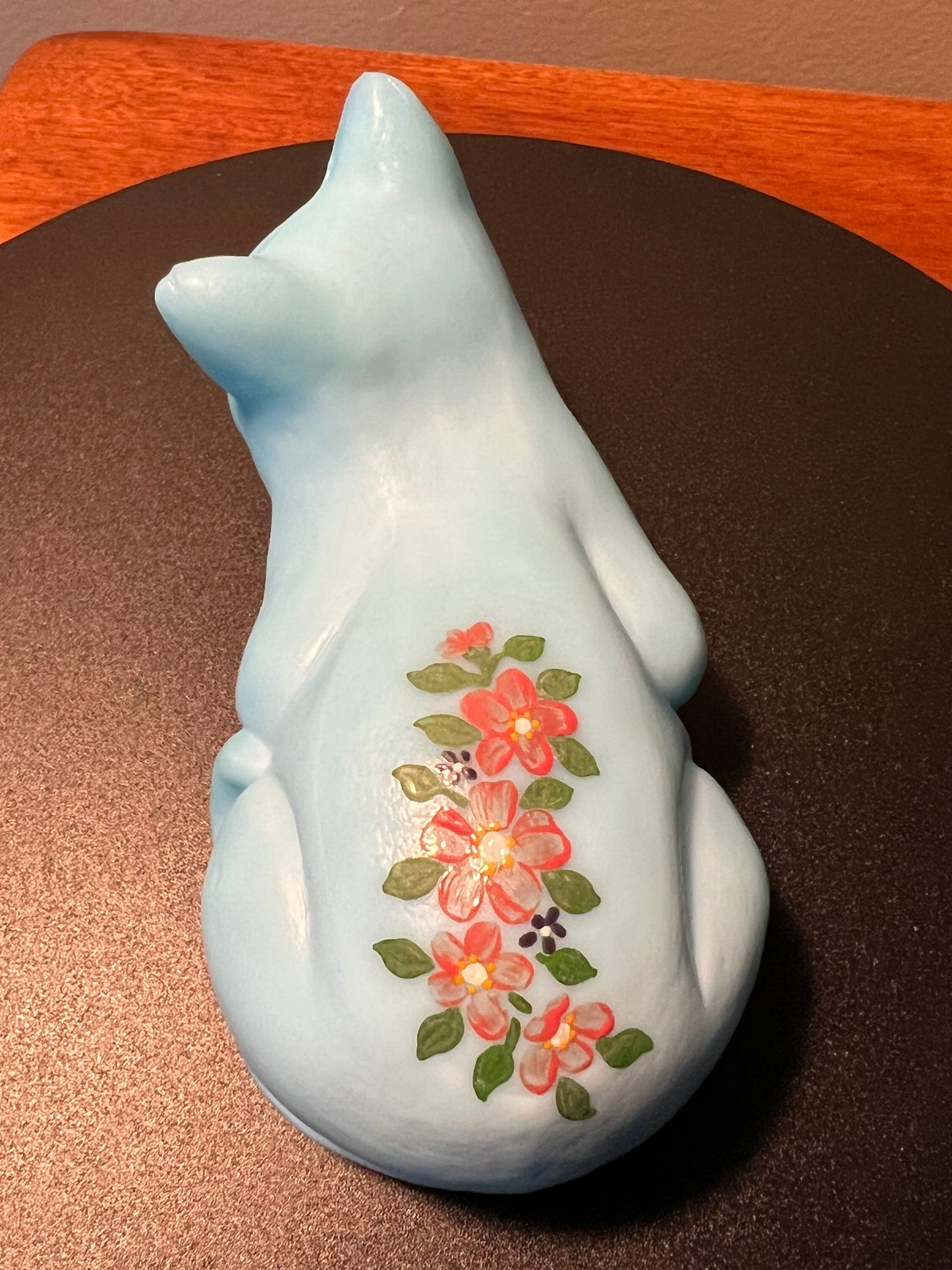 Vintage Mosser Blue Cat Hand Painted by Sara Glass Art Cats Lover Antiques and Vintage