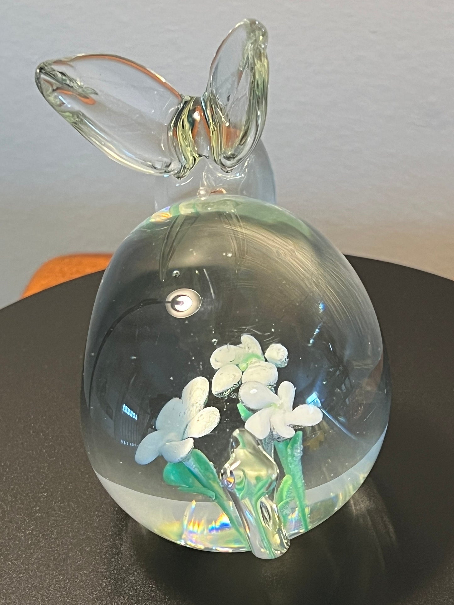 Vintage Glass Rabbit Bunny with Flowers Inside Paperweight Glass Art Lover Antiques and Vintage