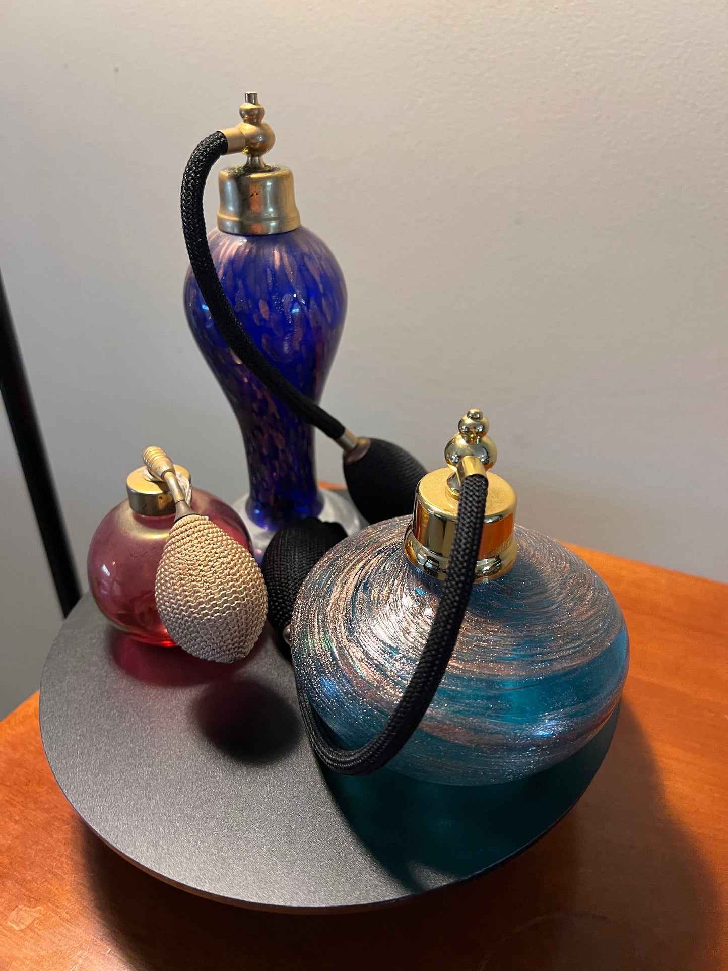 Vintage Cobalt Blue Venetian Collection of 3 Perfume Bottles Decanters, Atomizers, Glass Art, Pretty Bottle, Artsy Lover Antiques