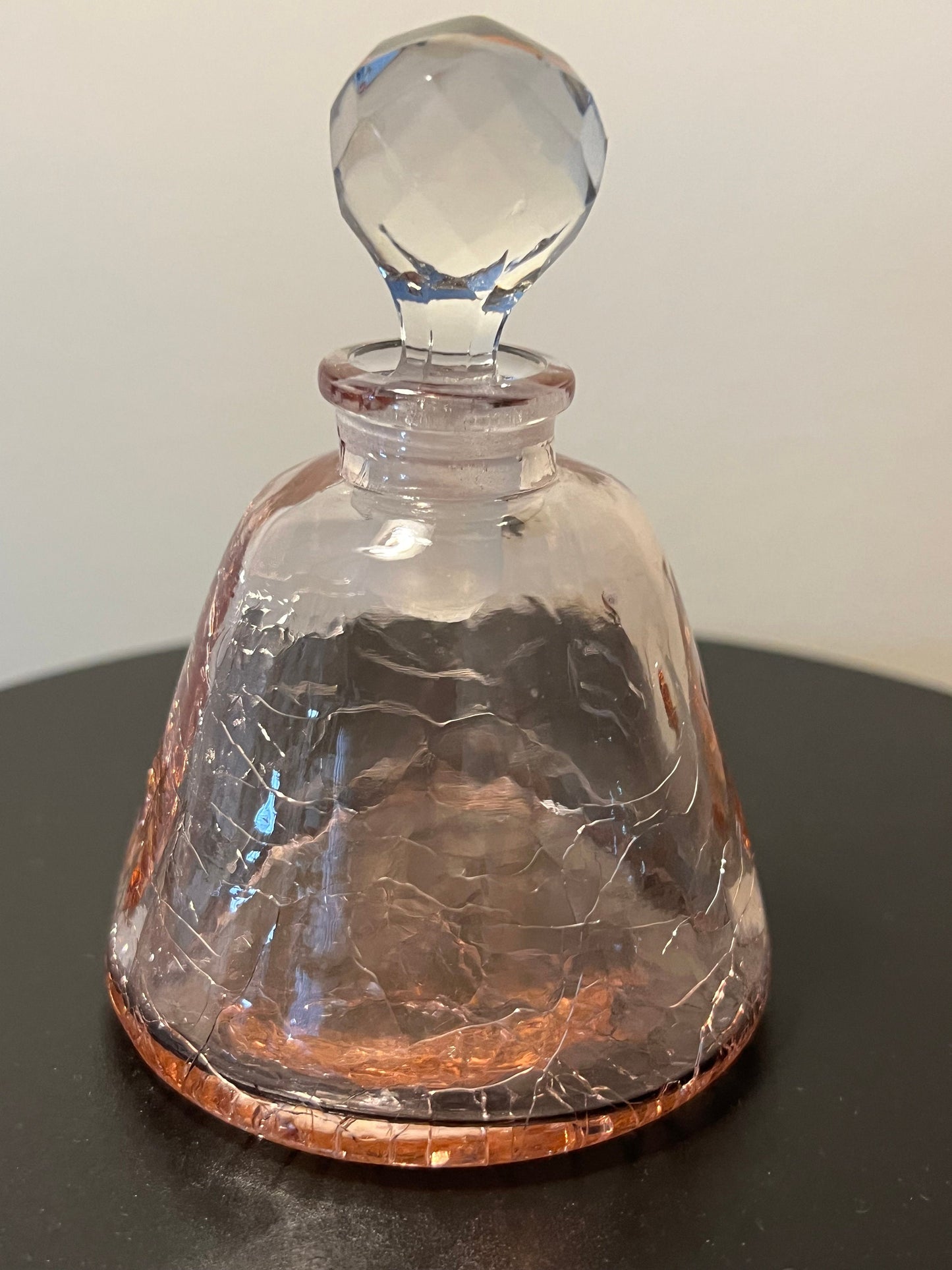 Vintage Pink Crackle Glass Perfume Bottle with Ball Glass Stopper Glass Art Decanter Modern Lover Antiques and Vintage