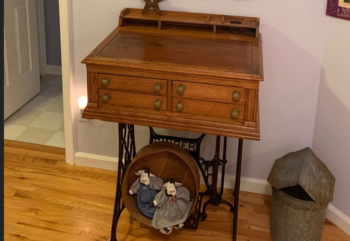 Antique Victorian Oak Desk Vanity with Jones Cast Iron Bottom Entryway Lover Antiques and Vintage