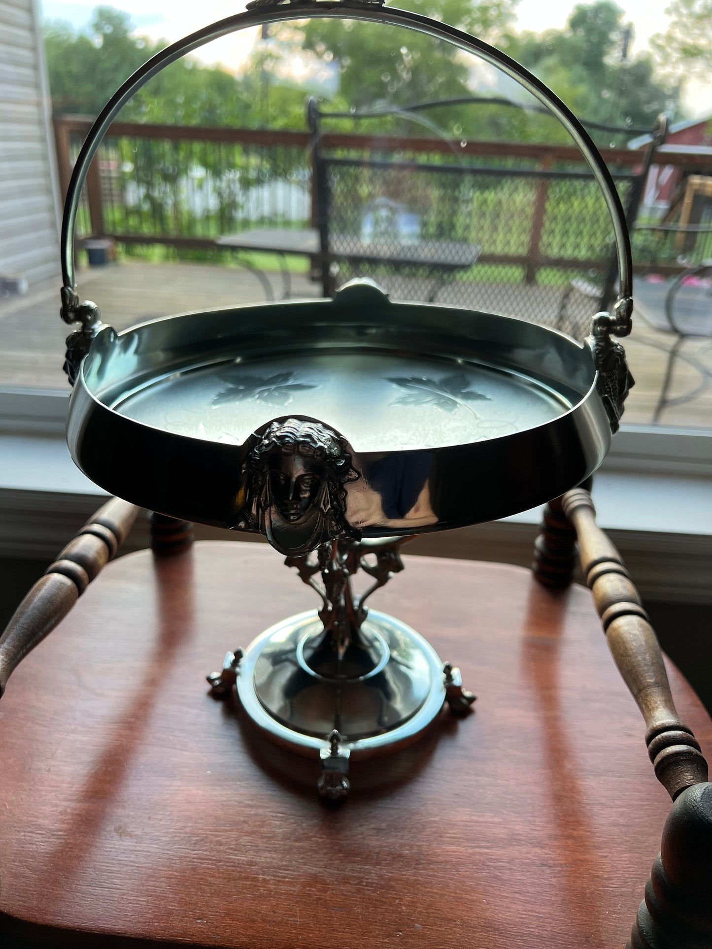 Antique R. Strickland Compote Handle Footed Victorian Silver Figural Brides Cake Basket Stand Lover Antiques and Vintage