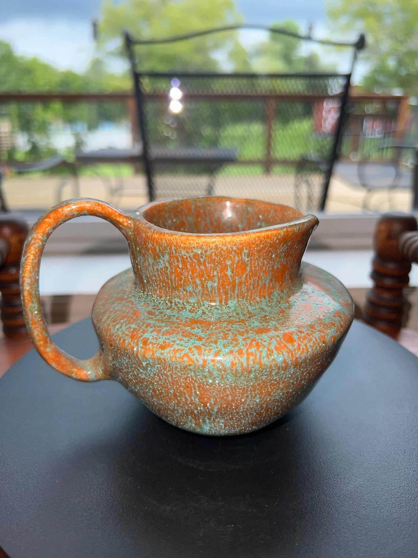 Vintage Hand Dripped Glazed Pottery Pitcher Jug with Handle Green & Brown Rust Lover Antiques and Vintage