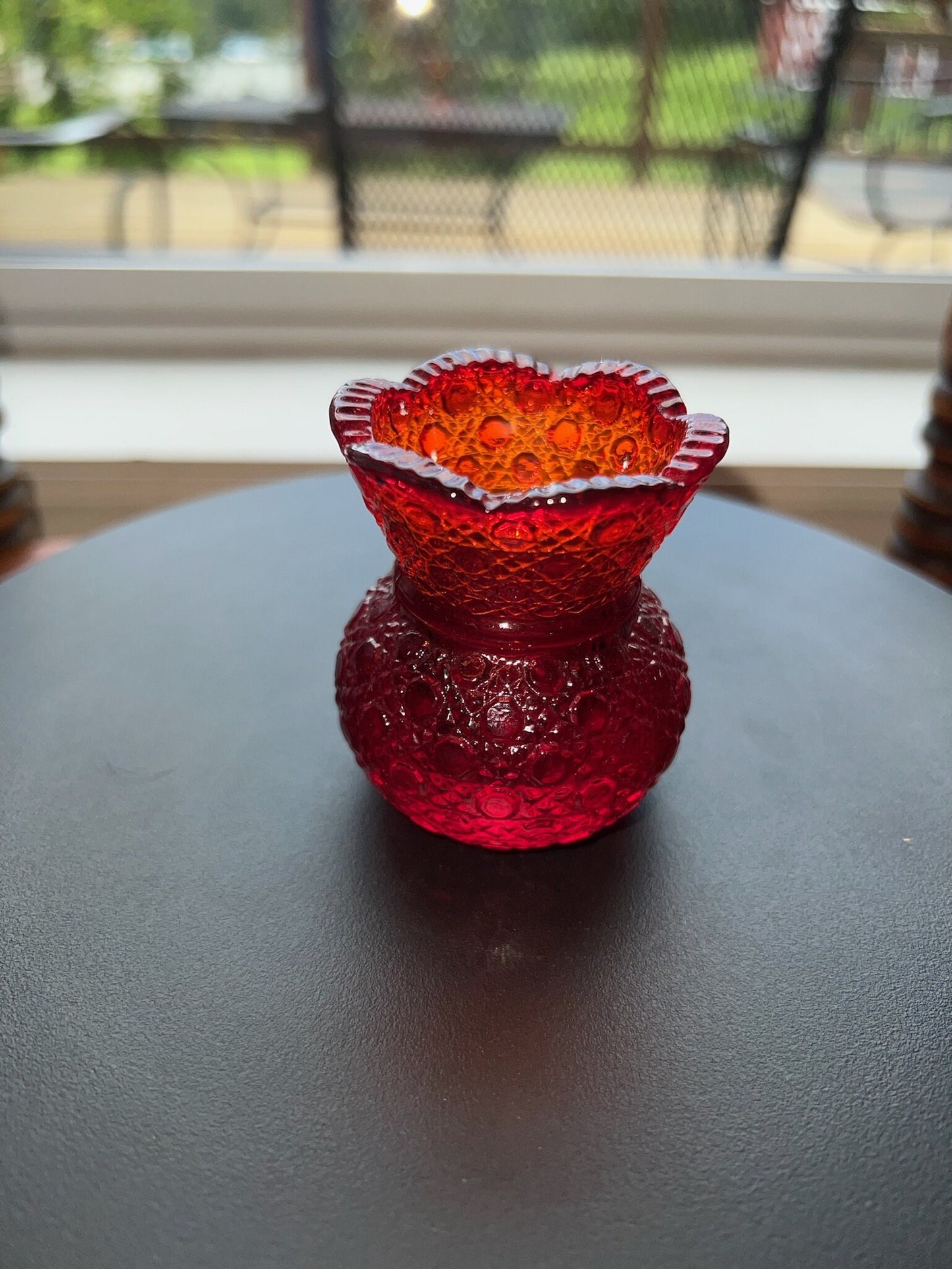 Vintage Ruby Red Amberina Cut Glass Figurine Sugar Dish, Toothpick Holder, Container Glass Art Lover Antiques and Vintage