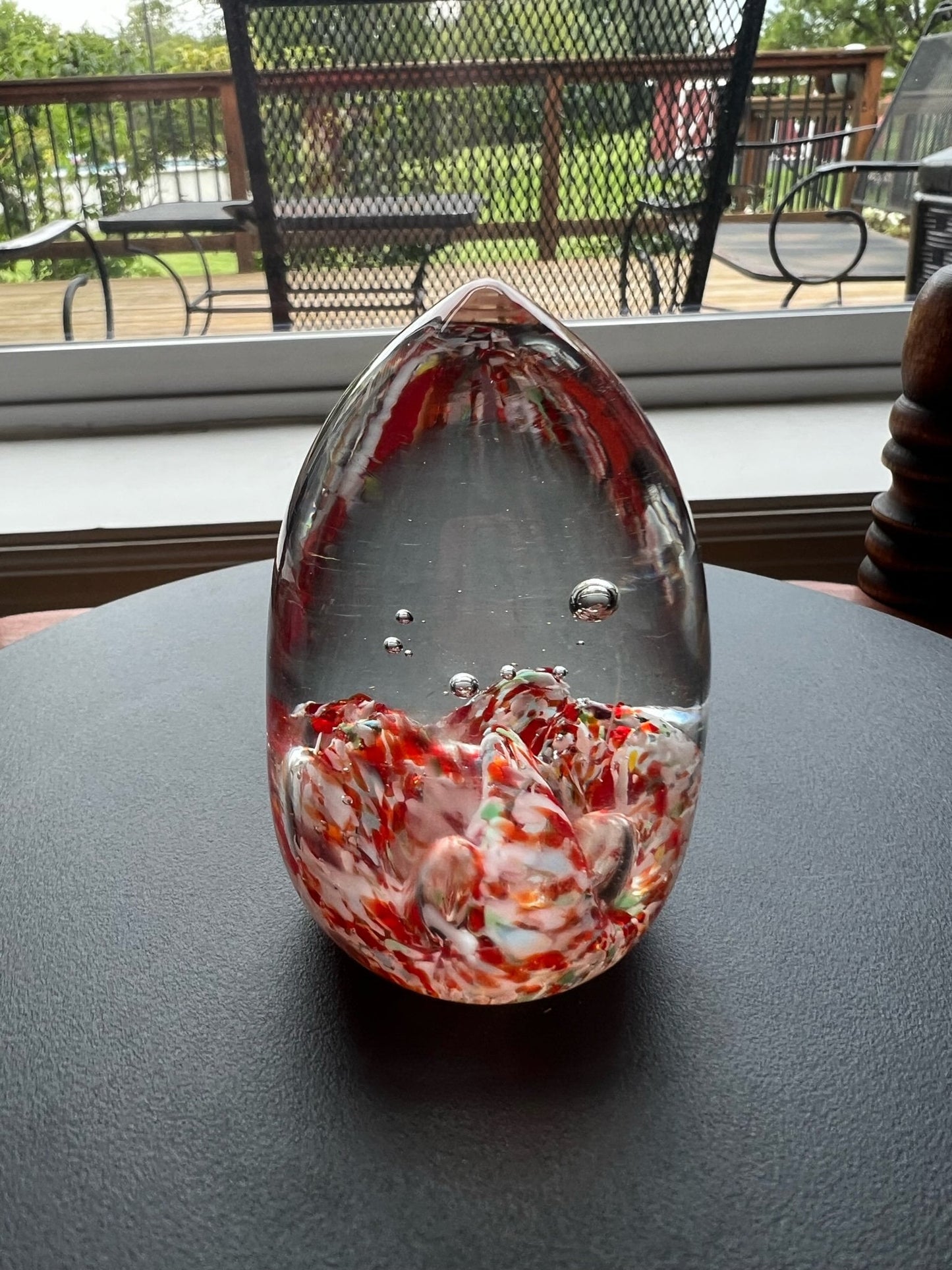 Vintage Red Glass Paperweight with Controlled Bubbles Murano Style Art Glass Paperweights Lover Antiques and Vintage
