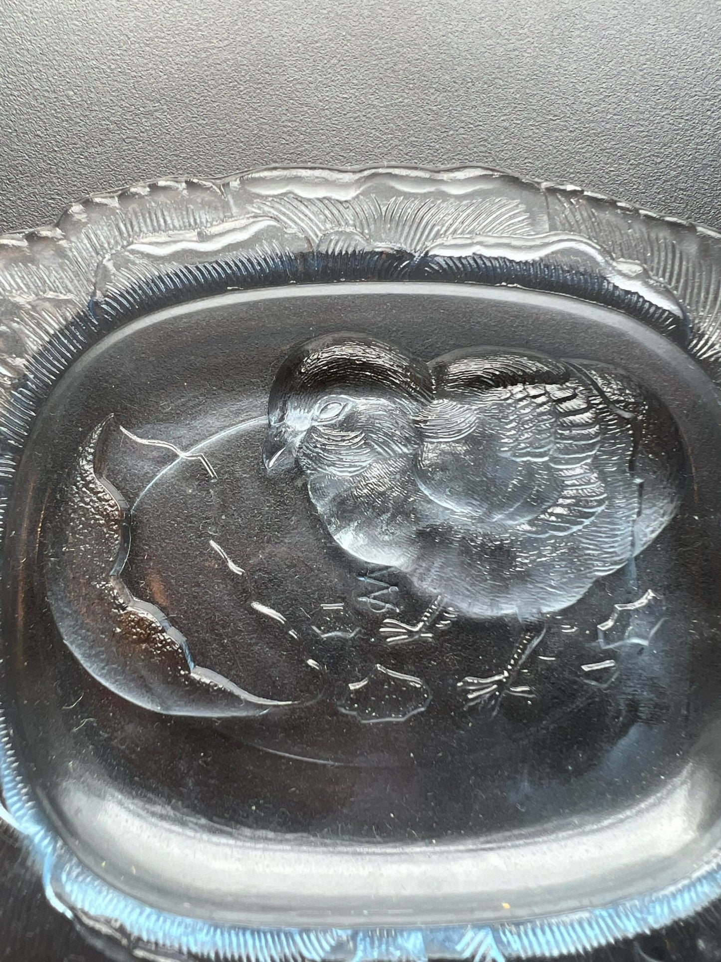 Vintage Pressed Glass Plate with Chick Emerging from Egg Clear Glass Art Small Plate Lover Antiques and Vintage