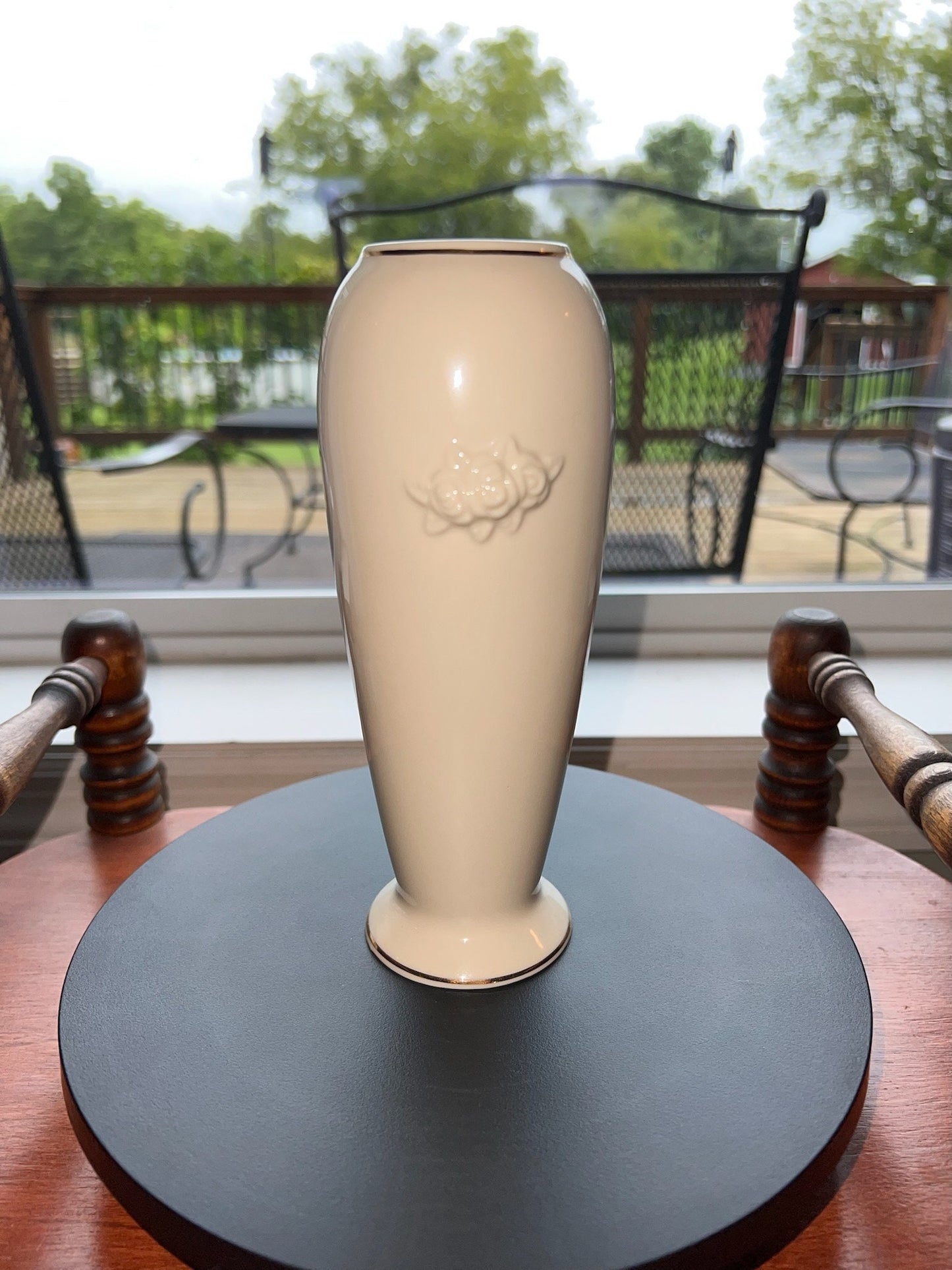 Vintage Lenox Rose Blossom Vase Cream Porcelain 24K Gold Gilded Flower Embossed Pretty Things Made in USA Lover Antiques