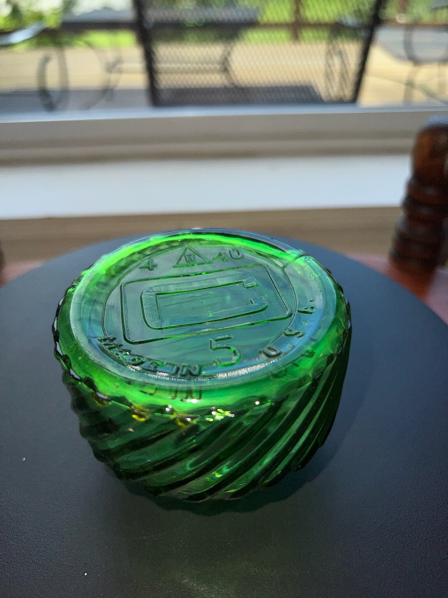 Antique Emerald Green Glass Art Inkwell Vanity Jar Dish Container Made in USA EUC Lover Antiques and Vintage
