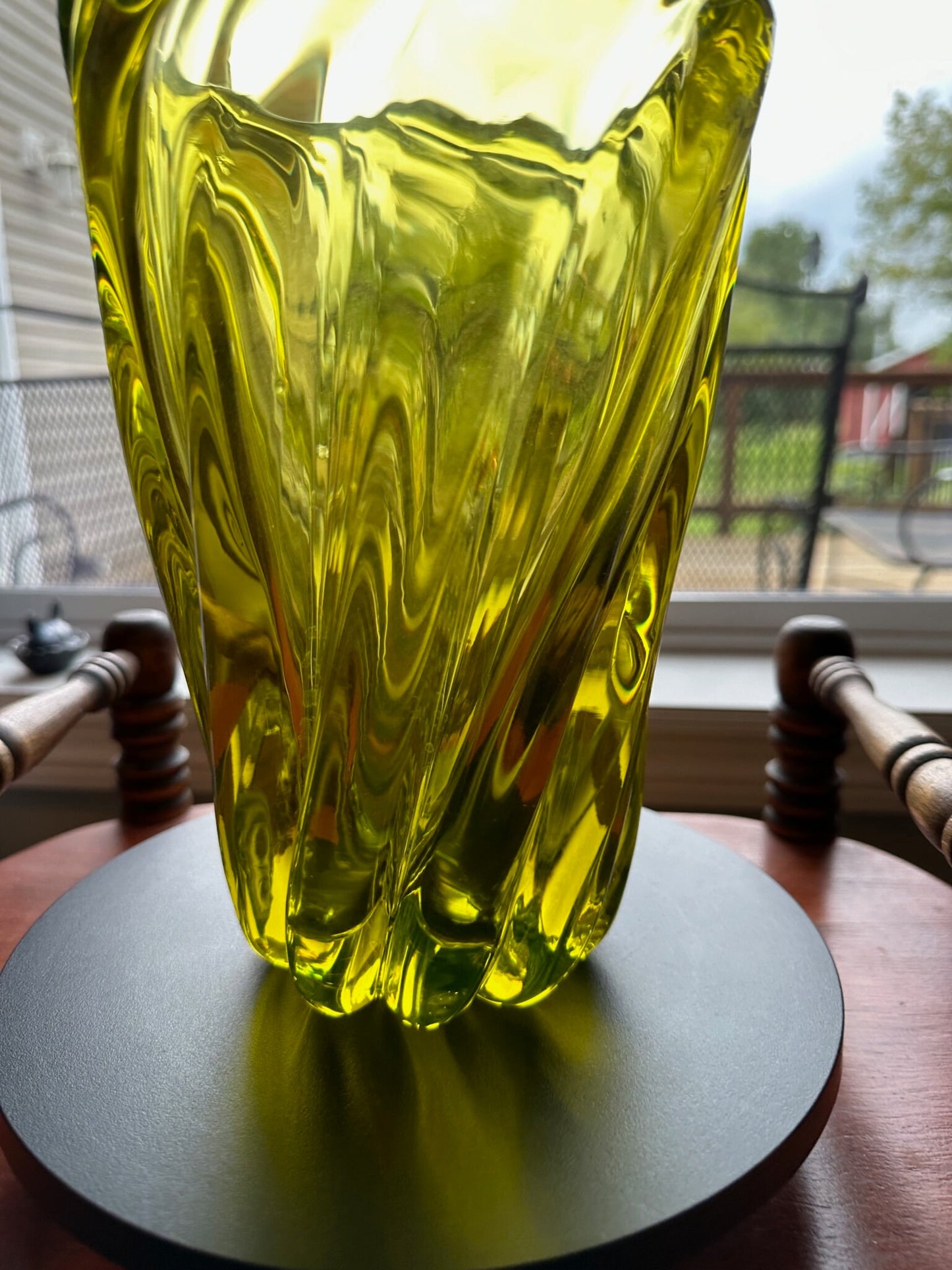 Vintage Uranium Glass Vase Abstract Art Vase, Glowing Glass Murano Style Sommerso Vaseline Art GLOWS! Lover Antiques and Vintage