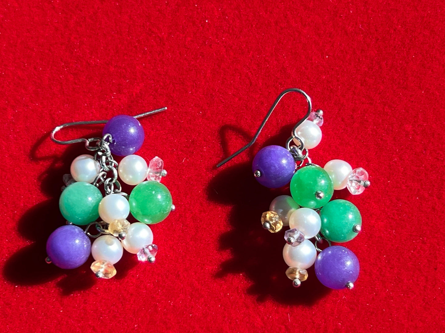 Vintage Purple Green White Cha Cha Earrings, Swirl Earring, Jewelry, Twist Earrings, Lover Antiques and Vintage