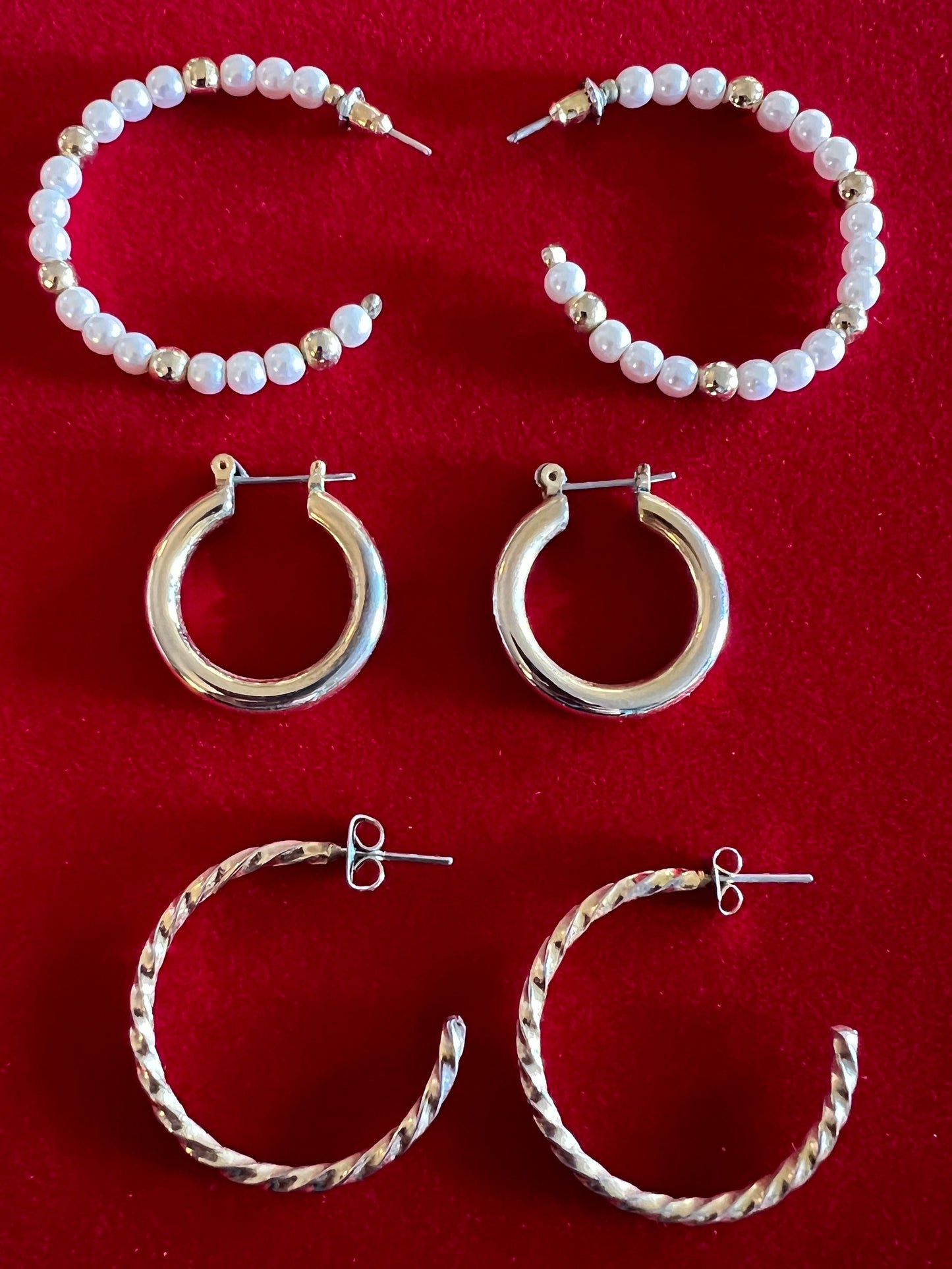 Vintage Hoop Earrings Set of 3, Hoops Jewelry Collection, earrings large medium small hoops, jewelry, Lover Antiques and Vintage