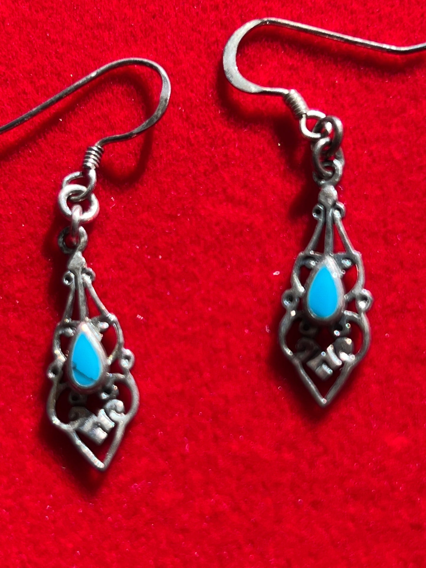 Vintage Silver and Turquoise Earrings, Swirl Earring, Jewelry, Twist Earrings, Lover Antiques and Vintage