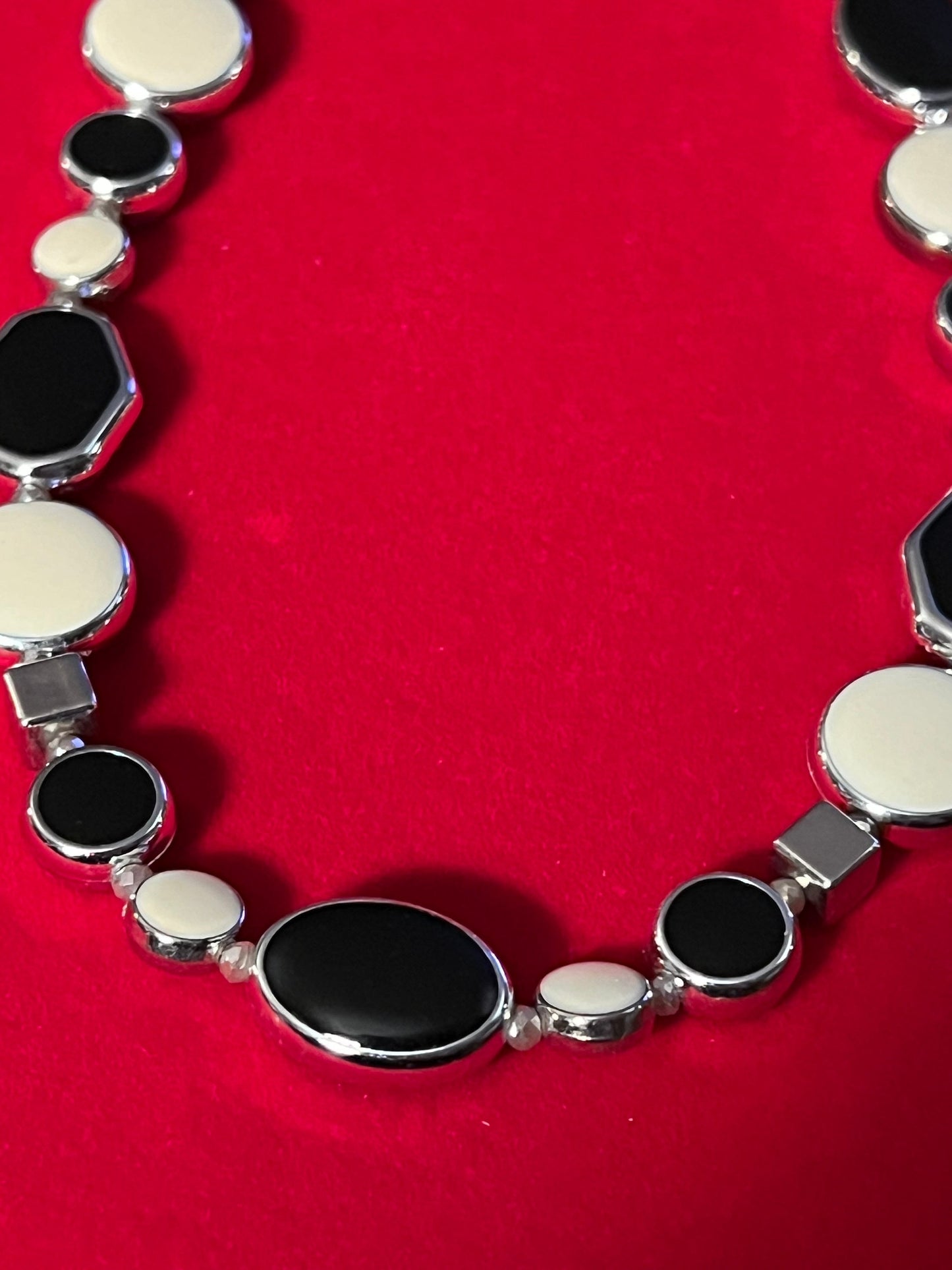 Vintage Cream and Black Long Silver Tone Necklace, Long Necklace, Cream Jewelry, Lover Antiques and Vintage