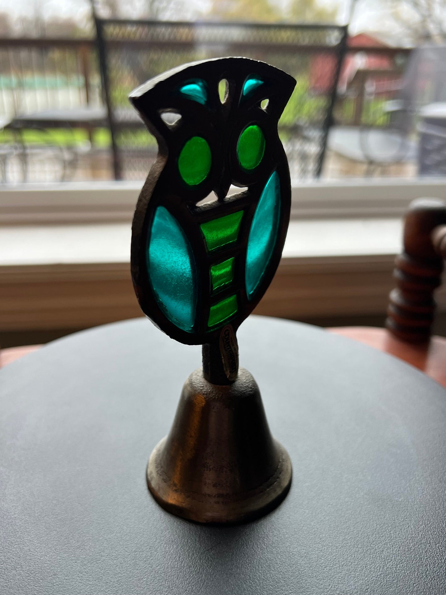 Owl Stained Glass Bell, Owl Bell, Stained Glass Owl, Mid Century by Counterpoint, Lover Antiques and Vintage