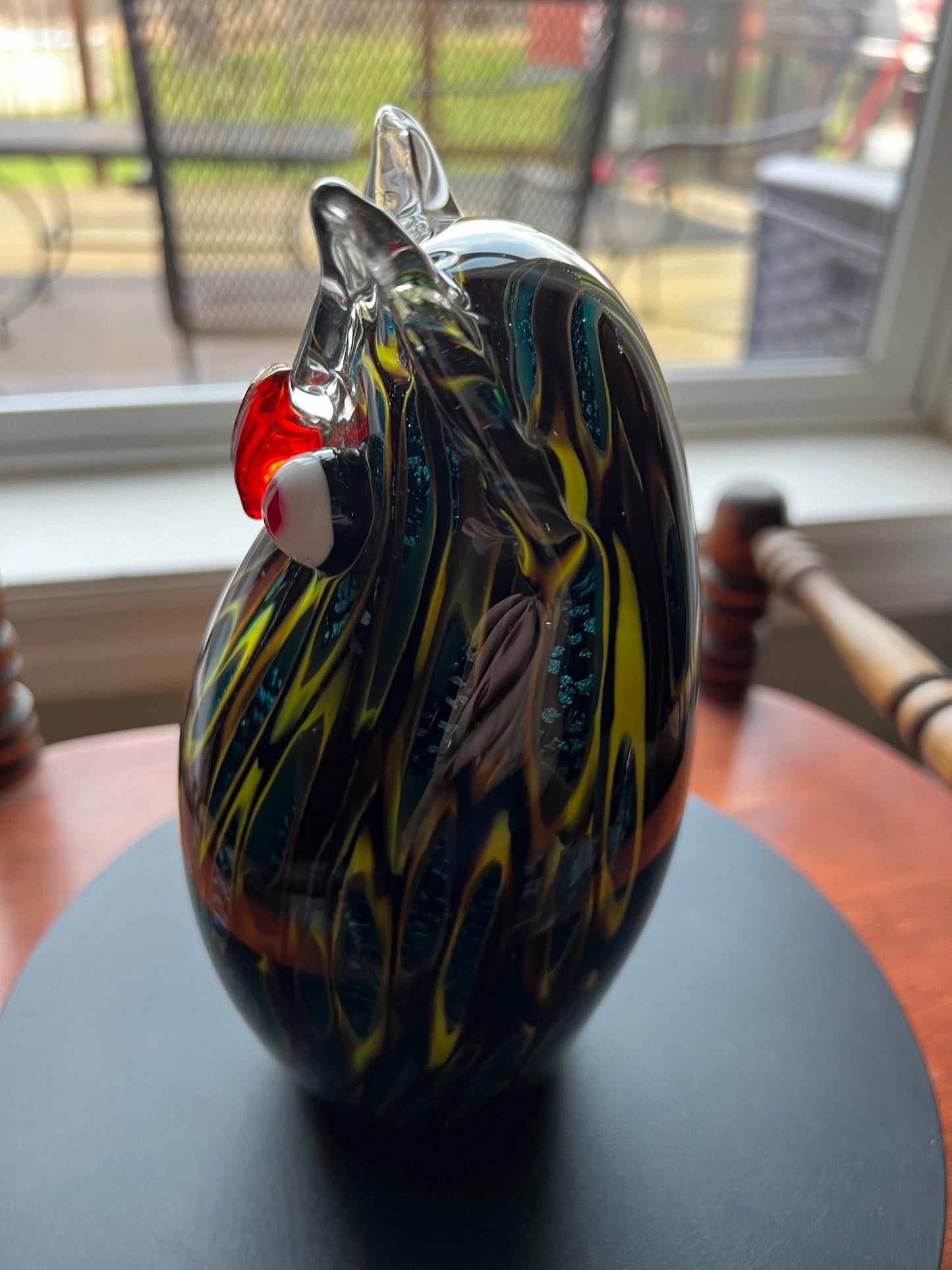 Vintage Murano Style Owl, Blue Red and Gold Sculpture, Owl Figurine, Green Gold Red Art Glass, Lover Antiques and Vintage