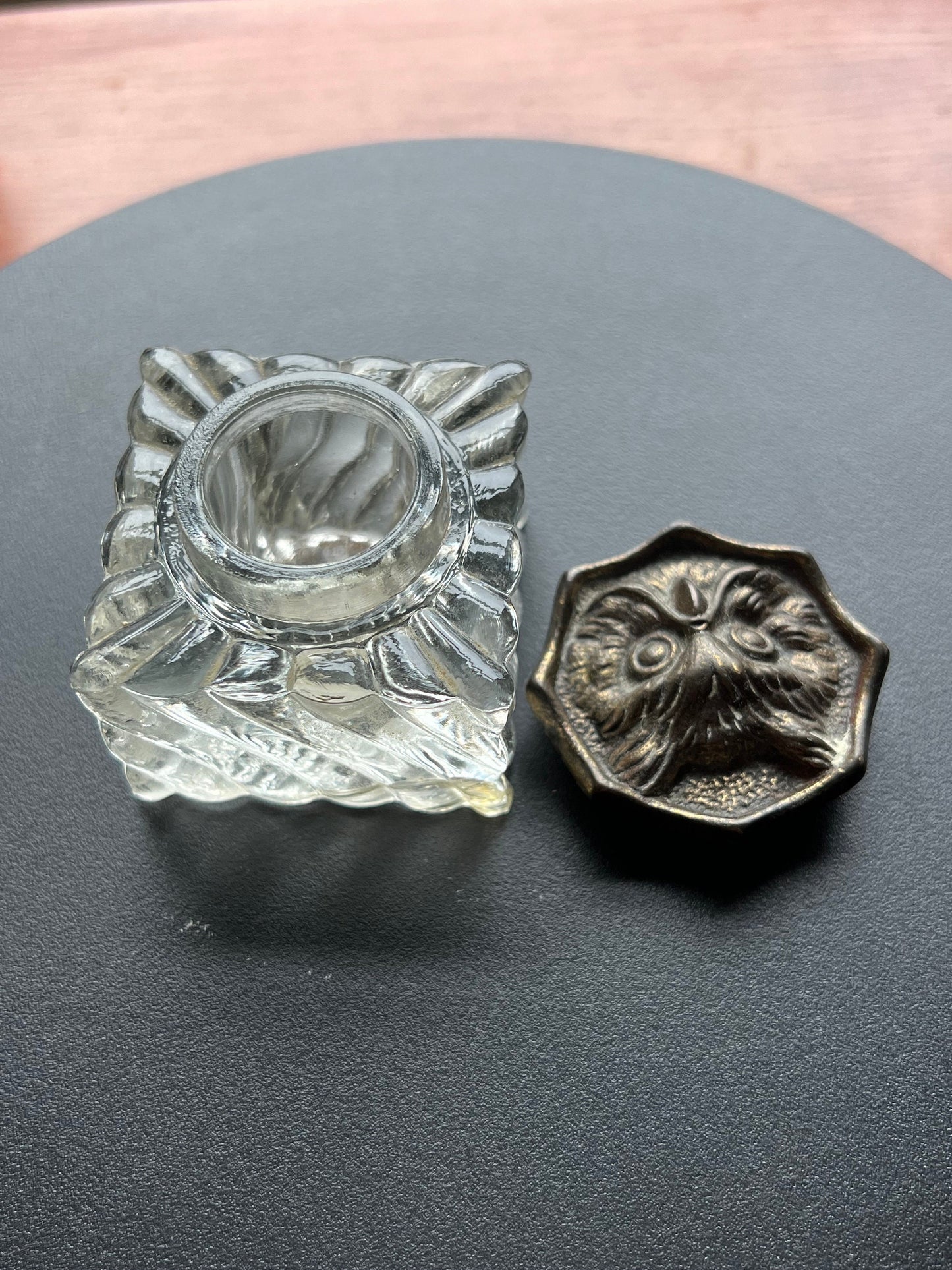 Antique Brass & Crystal Glass Owl Inkwell, Owl Inkwell, Brass Owl Gift, Unique Owl Inkwell, Lover Antiques and Vintage