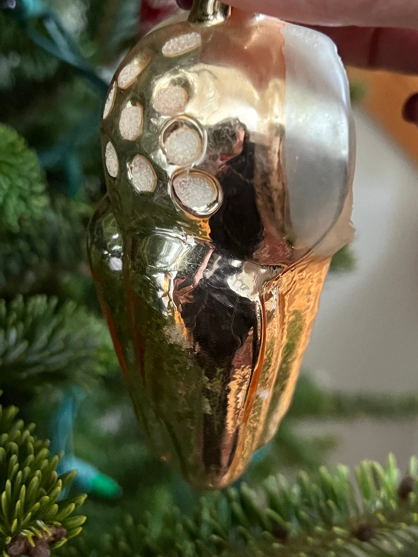Vintage Owl with Green Eyes Ornament, Big Owl Big Eyes, made in Germany, Hand Blown Glass Christmas Holiday Retired Ornaments Lover Antiques