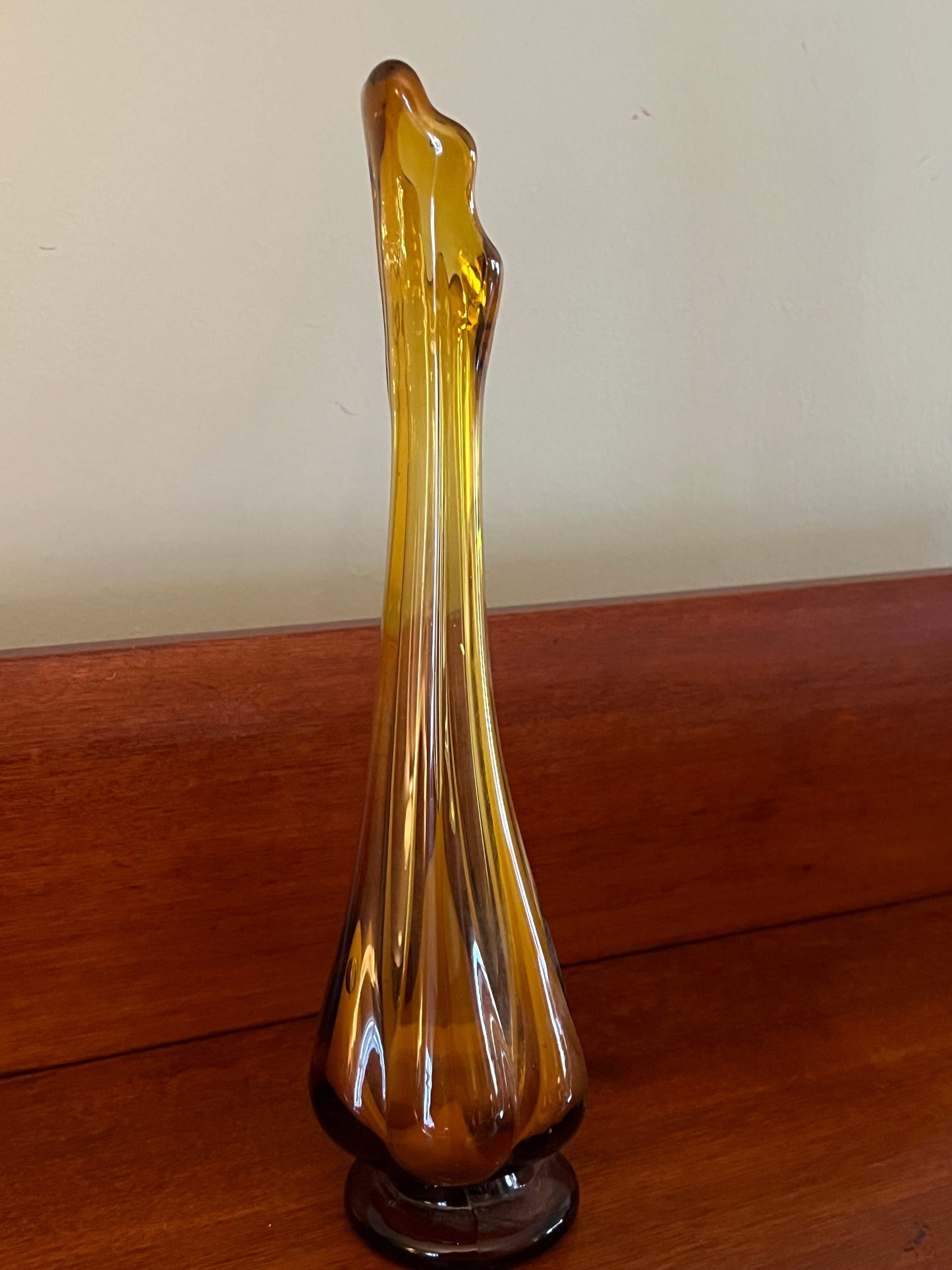 Vintage Italian Brown Slag Glass Vase with Pedestal, Made in Italy Swung Glass, Vintage Swung Glass, Amber Pedestal Glass, Lover Antiques