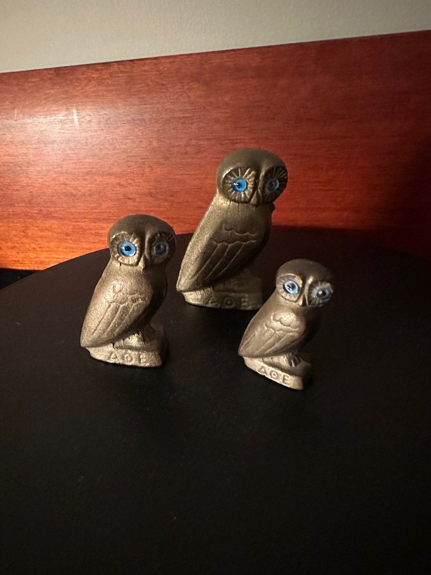 Vintage Brass Owl Family of 3, Brass Owls, Brass Owls with Gems, Lover Antiques and Vintage