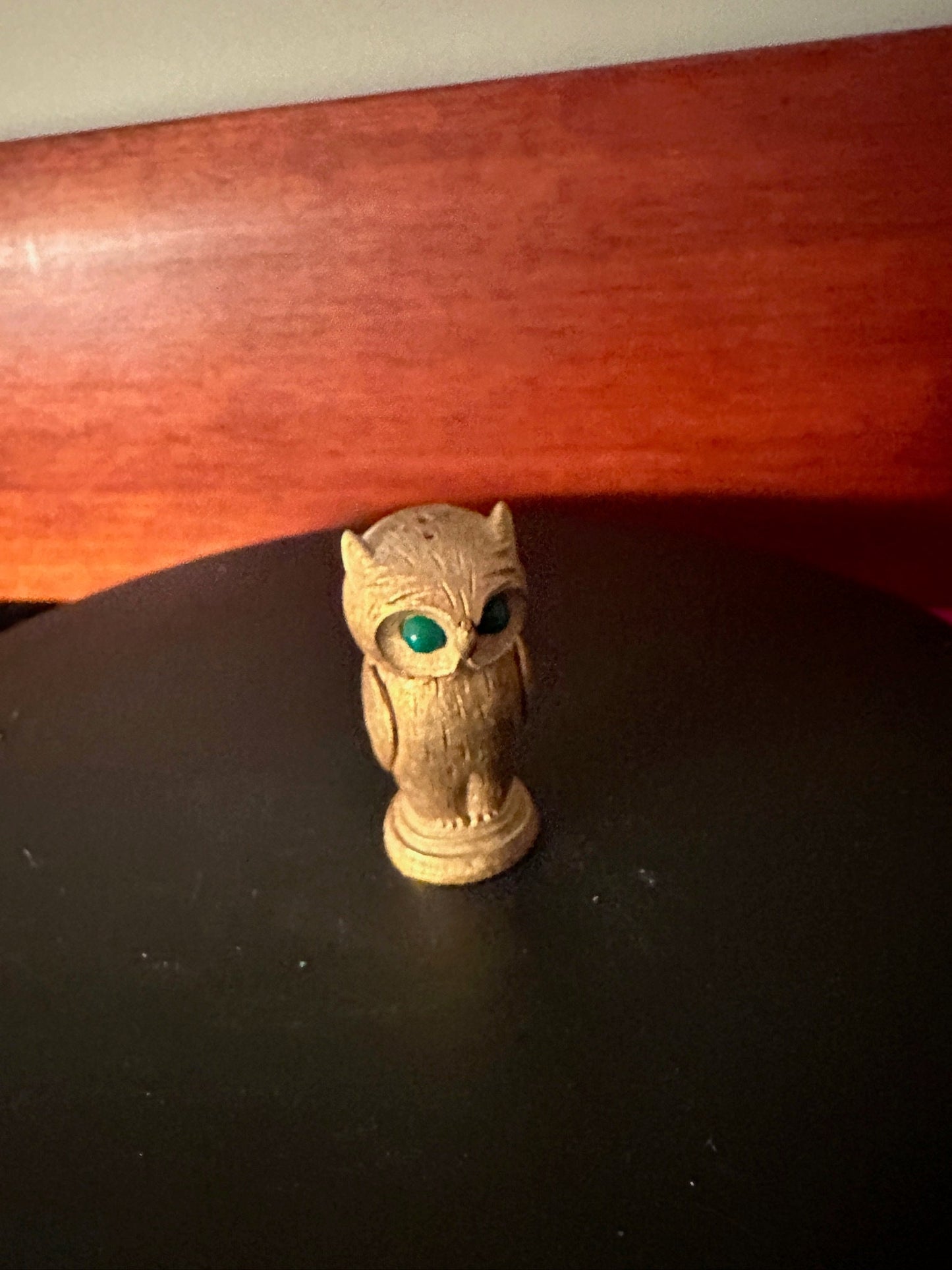 Vintage Florenza Gold Owl with Green Jade Eyes Figurine, Golden Green Eyed Owl, Lover Antiques and Vintage