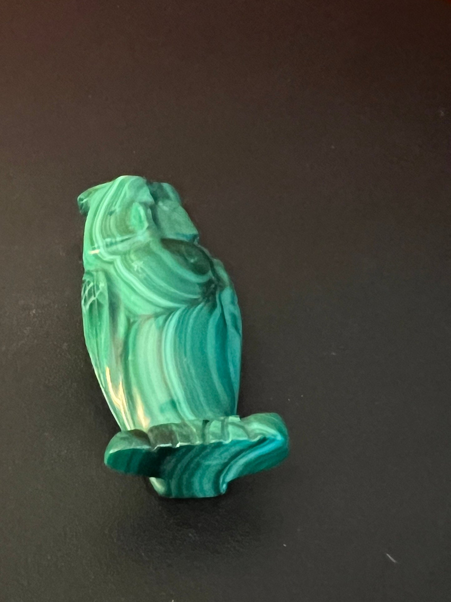 Vintage Carved Malachite Stone Owl on Pedestal Base, Green Stone Owl Figurine, Lover Antiques and Vintage