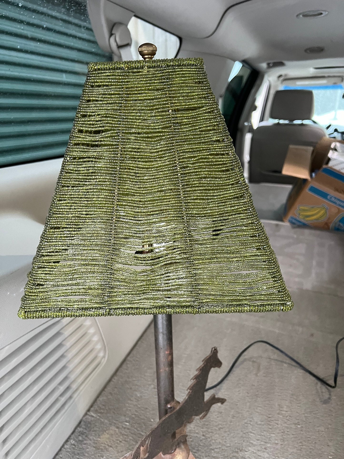Vintage Wrought Iron Horse Lamp, Horse Table Lamp with Green Shade, Lover Antiques and Vintage