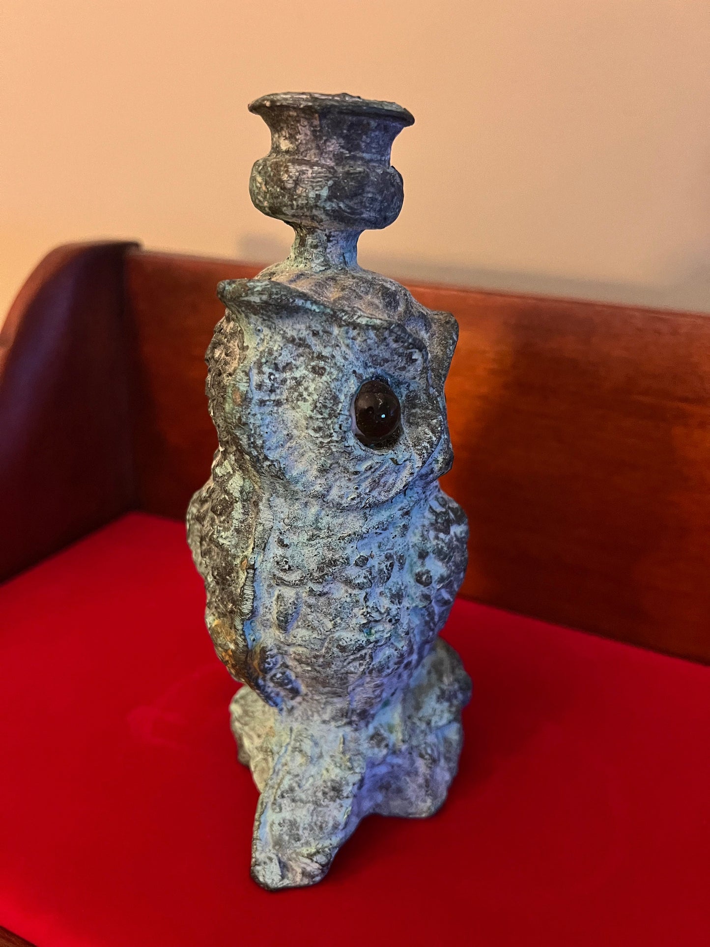 Antique Cast Iron Owl Candle Holder Statue, Patina Cast Iron Owl Figurine, Lover Antiques and Vintage