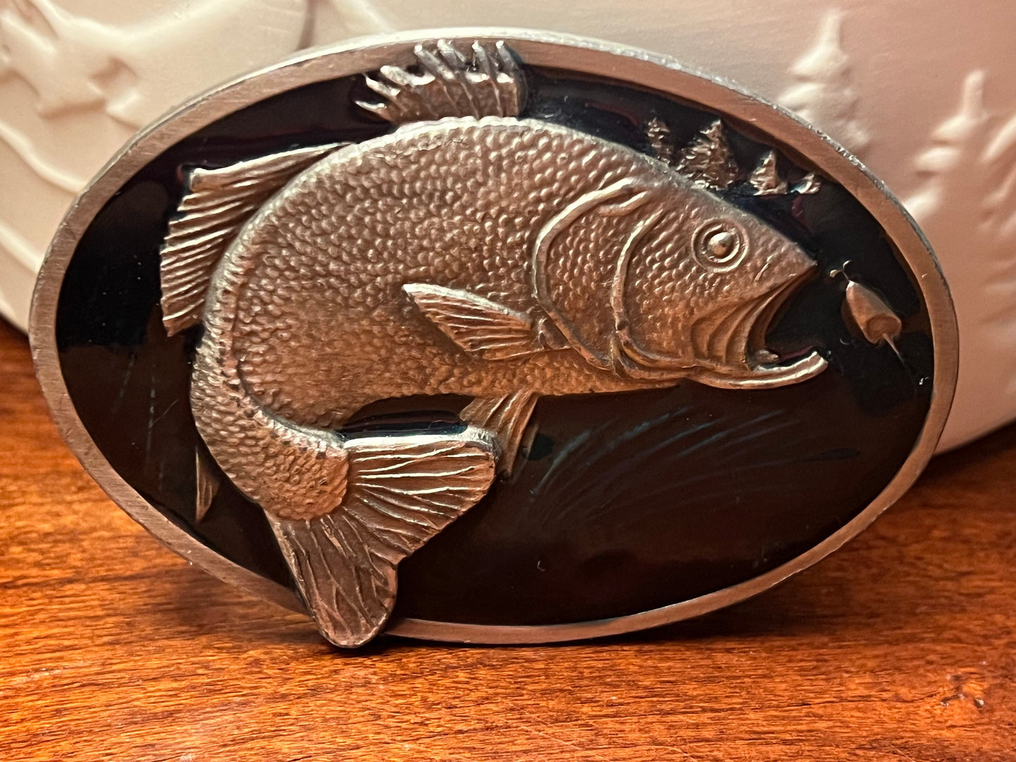 Vintage Fish Belt Buckle by Bergamot Brass Works, X-144 Enameled Green & Silver Fish Belt Buckle, Lover Antiques and Vintage