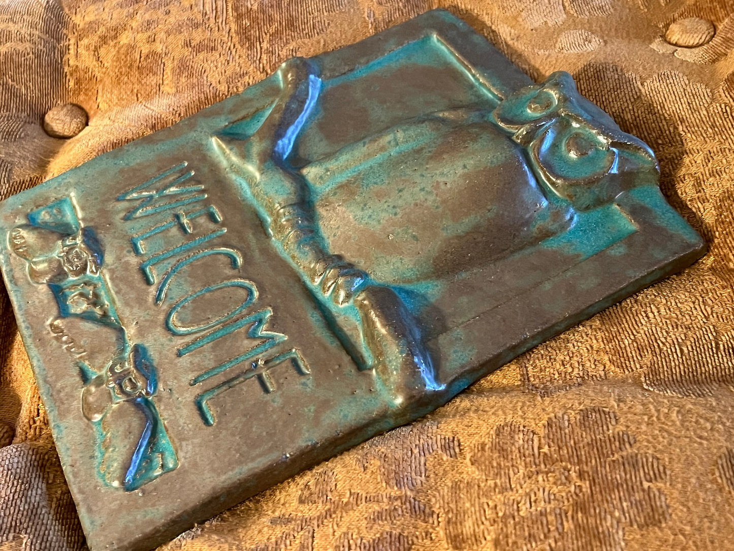 Owl Welcome Sign Tile by Janet Ontko, Clay Tile Owl Welcome Gift Handcrafted Owl Welcome Clay Tile Lover Antiques and Vintage