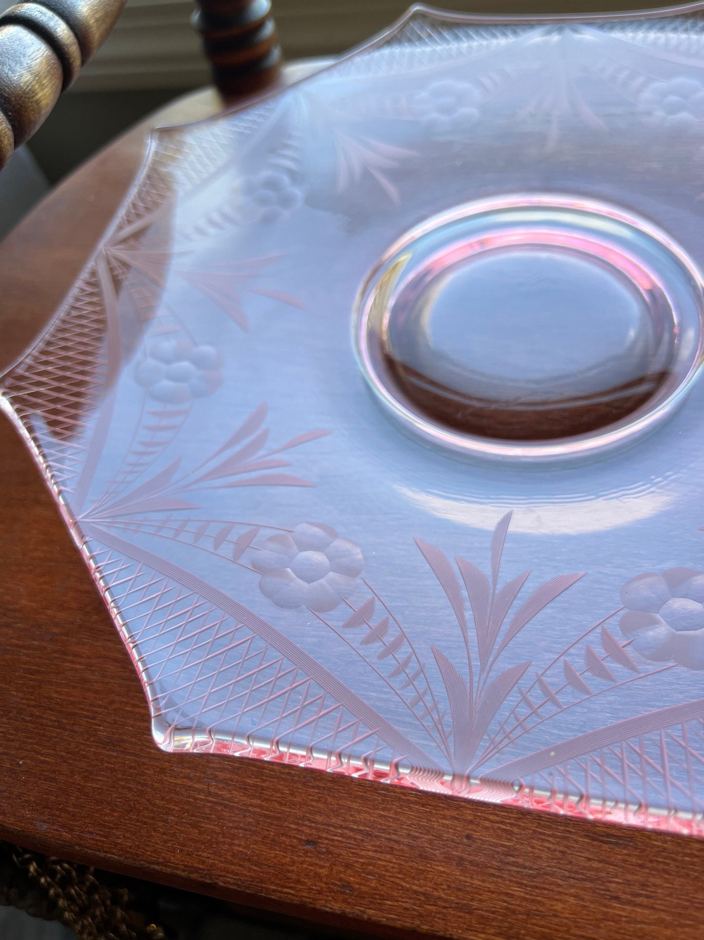 Vintage Pink Tiffin Glass Octagonal Serving Platter, Pink Footed 8 Sided Dish, Pink Depression Glass Art, Lover Antiques and Vintage