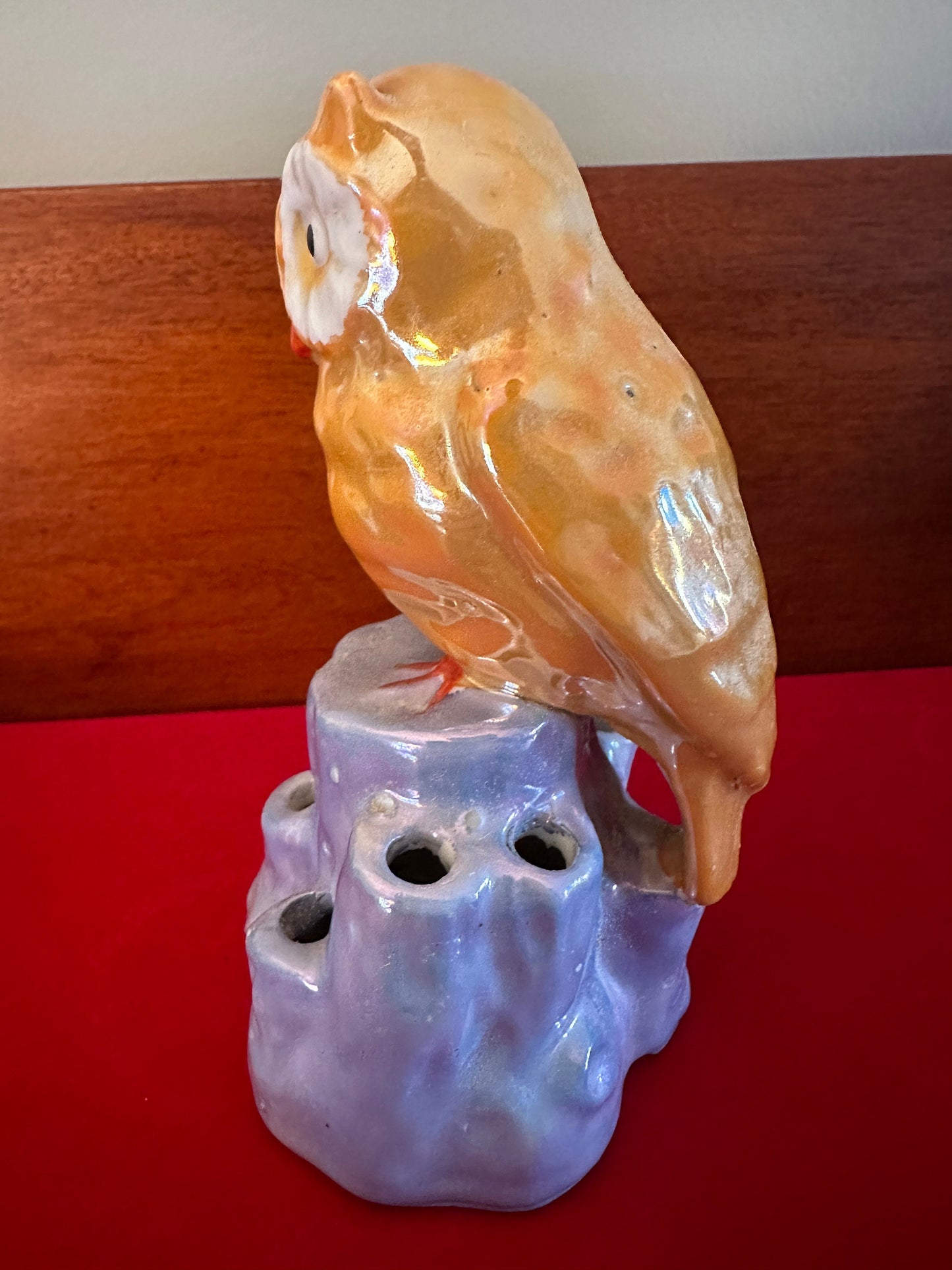 Vintage Owl Flower Frog Lustre Statue, Made in Japan, Owl Flower Frog Figurine, Lover Antiques and Vintage