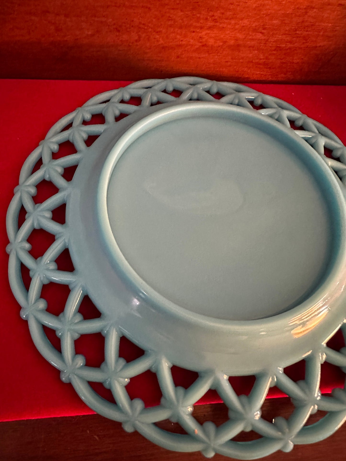 Vintage Westmoreland Blue Milk Glass Open Lace Edge Plate, Blue Open Lace Plate, Lover Antiques and Vintage