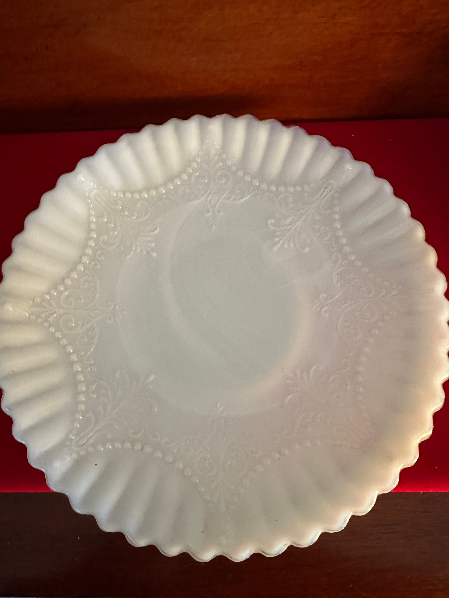 Depression Milk Glass White Monax Petalware Salad Plate, 8” Lace Pattern White Special Glass Plate Lover Antiques and Vintage