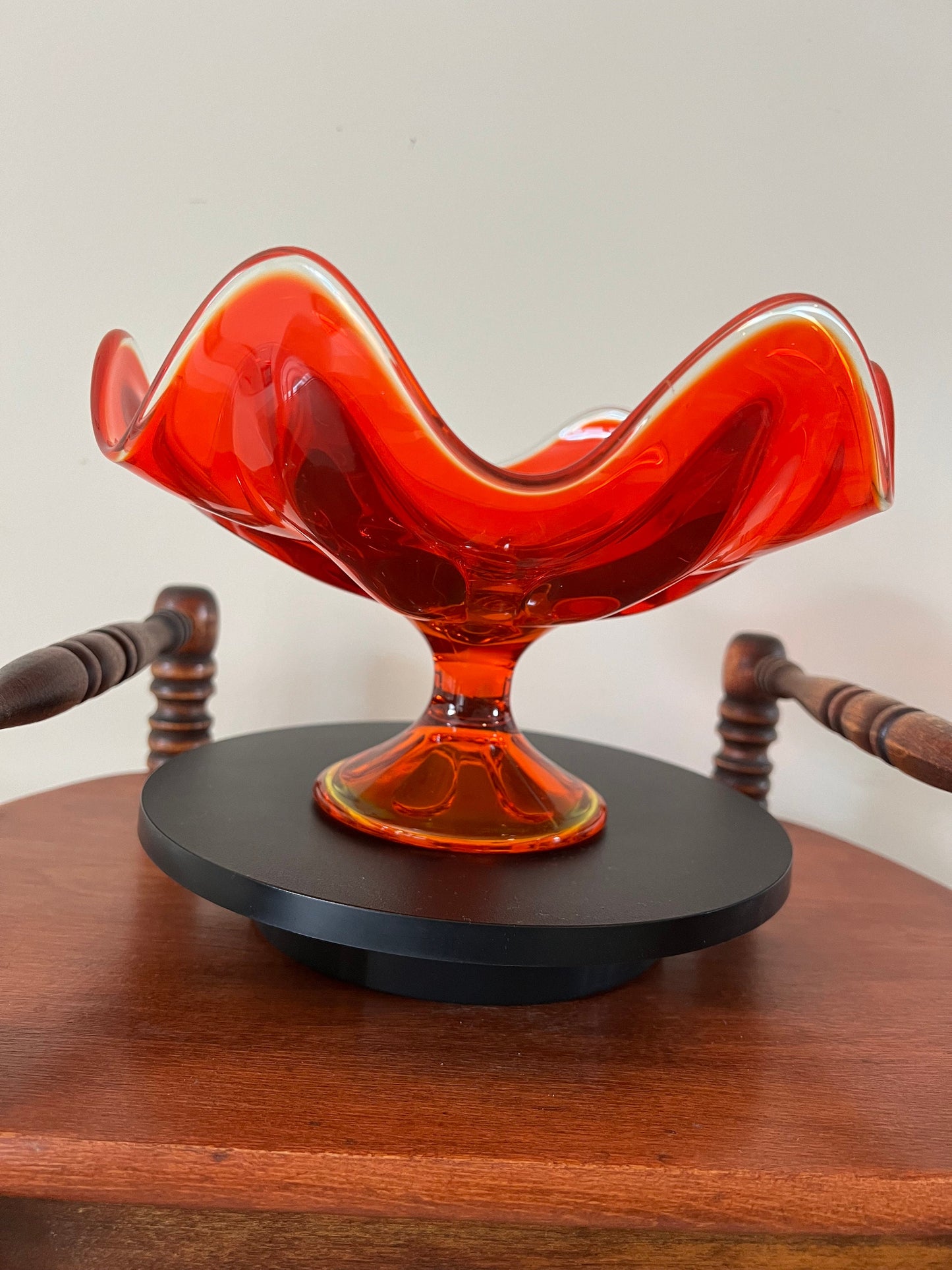 Vintage Viking Persimmon 6 Petal Compote Vase Bowl Pedestal Dish Amberina Glass Footed Vase Lover Antiques and Vintage