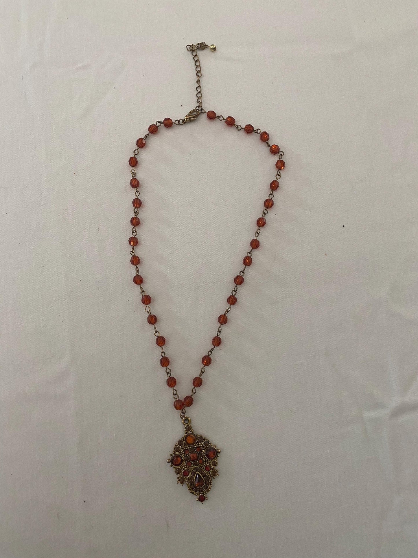 Vintage Amber Glass Czechoslovakian Beaded with Pendant Necklace Unique Gift Opportunity Lover Antiques and Vintage