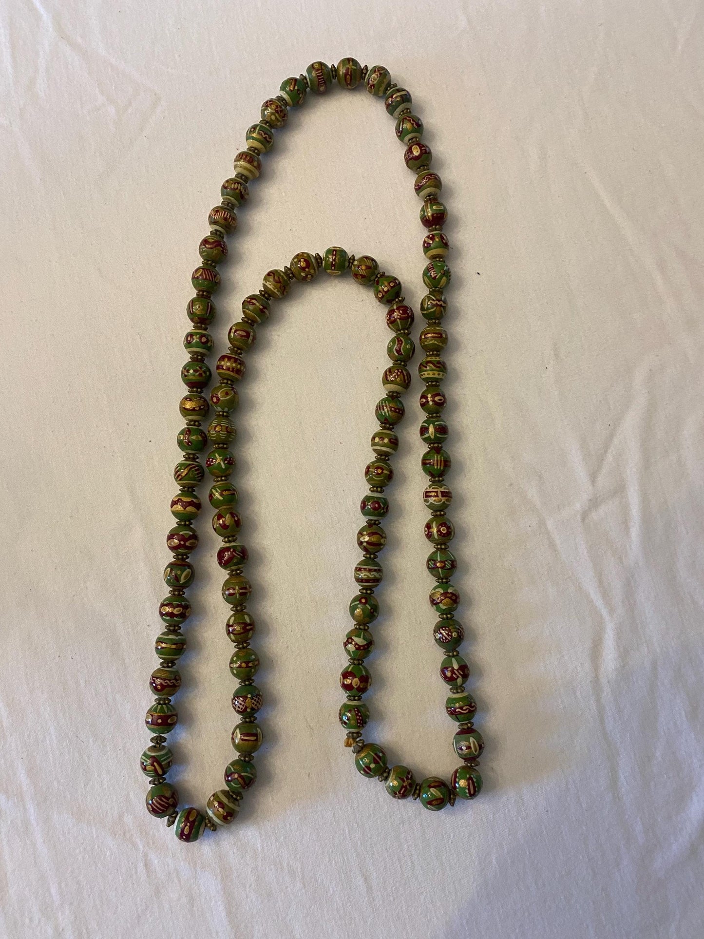 Vintage Green & Purple Hand Painted Necklace Unique Gift Opportunity Lover Antiques and Vintage