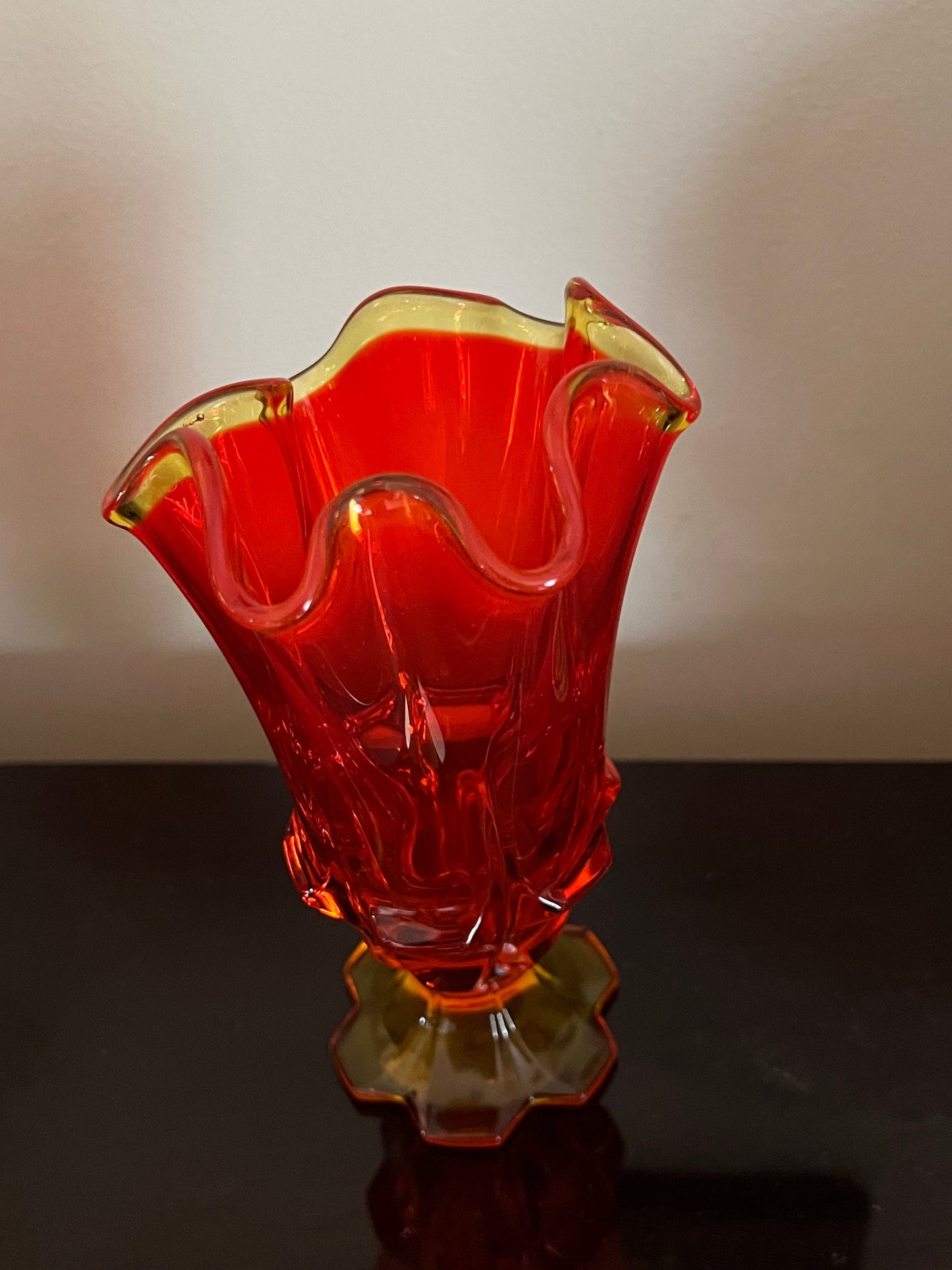 Vintage Fenton Amberina Handkerchief Glass Vase Footed Bowl Glowing Art Glass Lover Antiques and Vintage