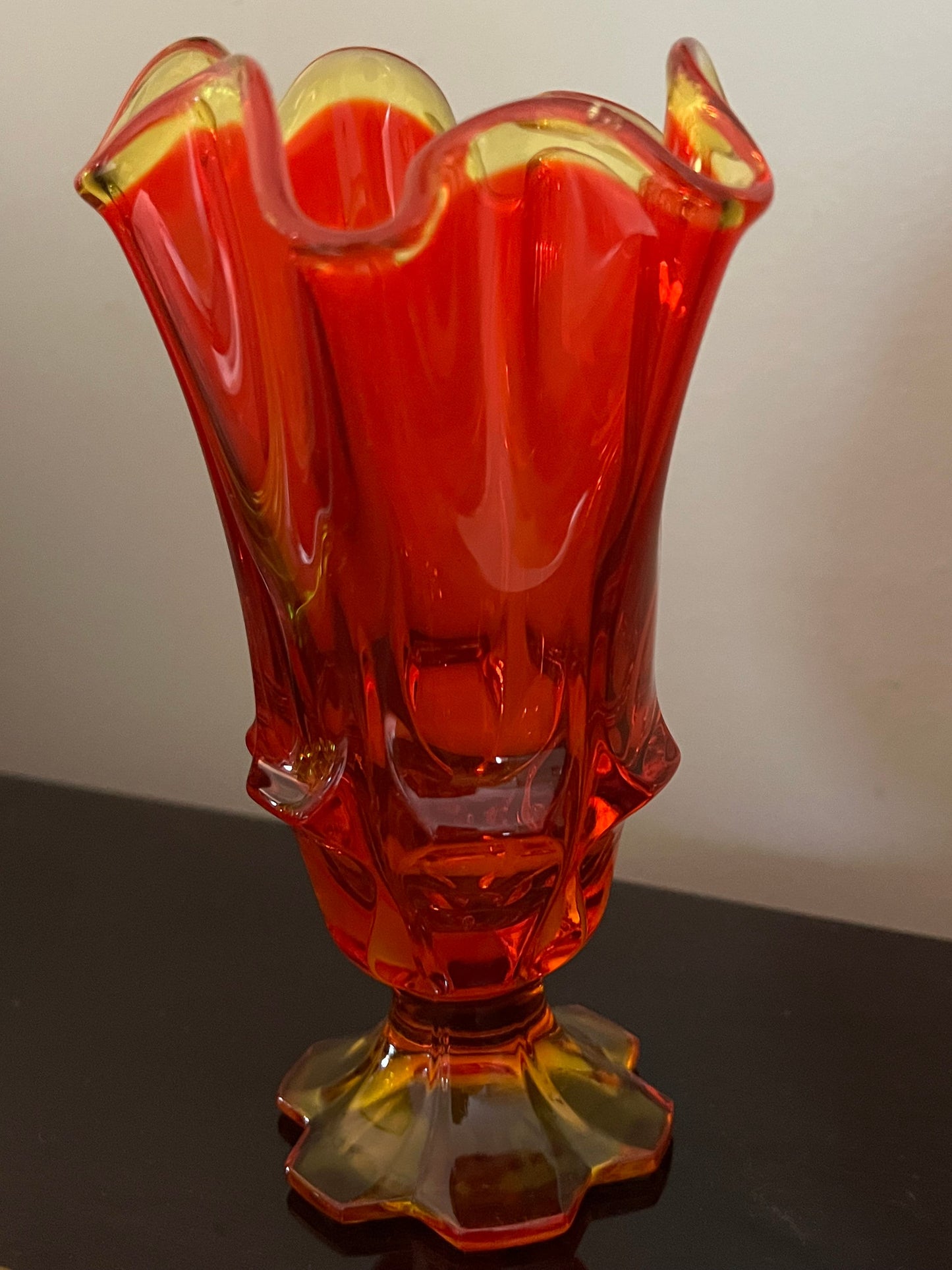 Vintage Fenton Amberina Handkerchief Glass Vase Footed Bowl Glowing Art Glass Lover Antiques and Vintage
