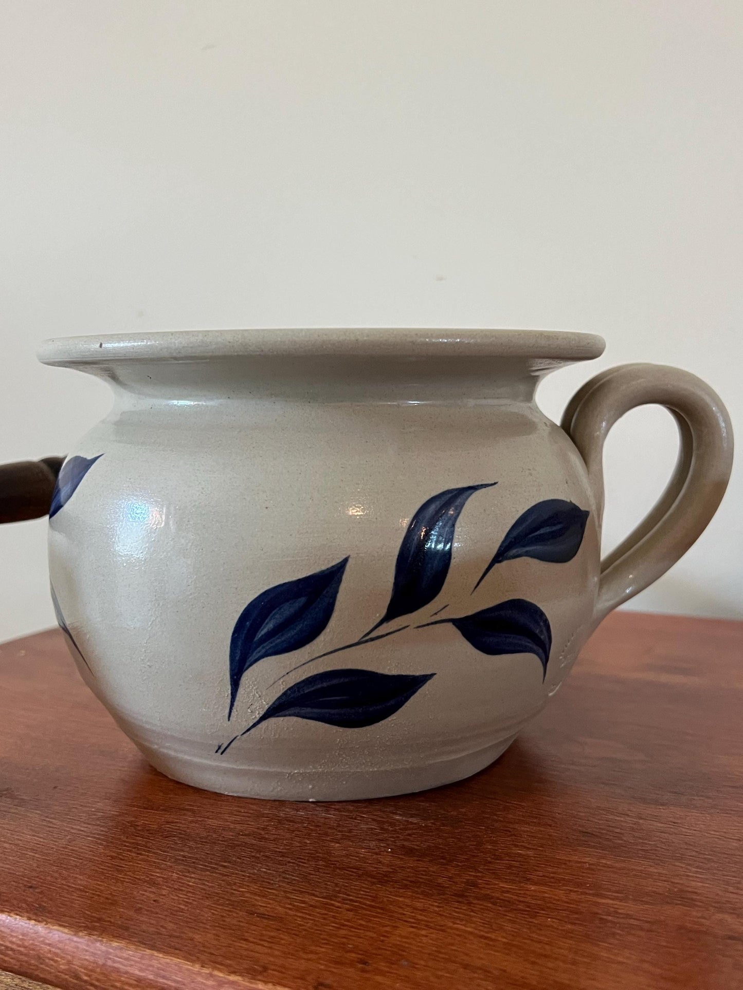 Vintage Williamsburg Salt Glazed Pottery Pitcher with Cobalt Blue Flower Design Lover Antiques and Vintage
