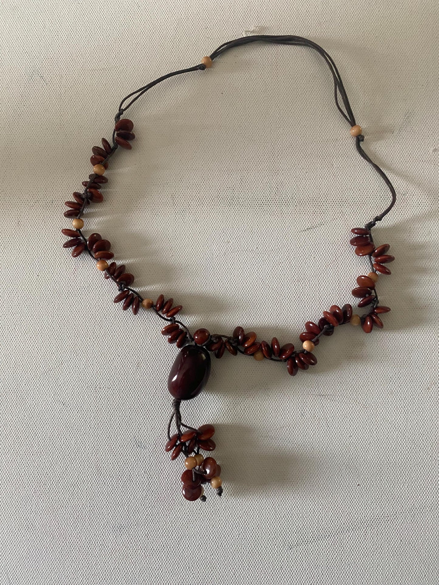 Vintage Carved Wooden Necklace Brown Wood Jewelry Lover Antiques and Vintage