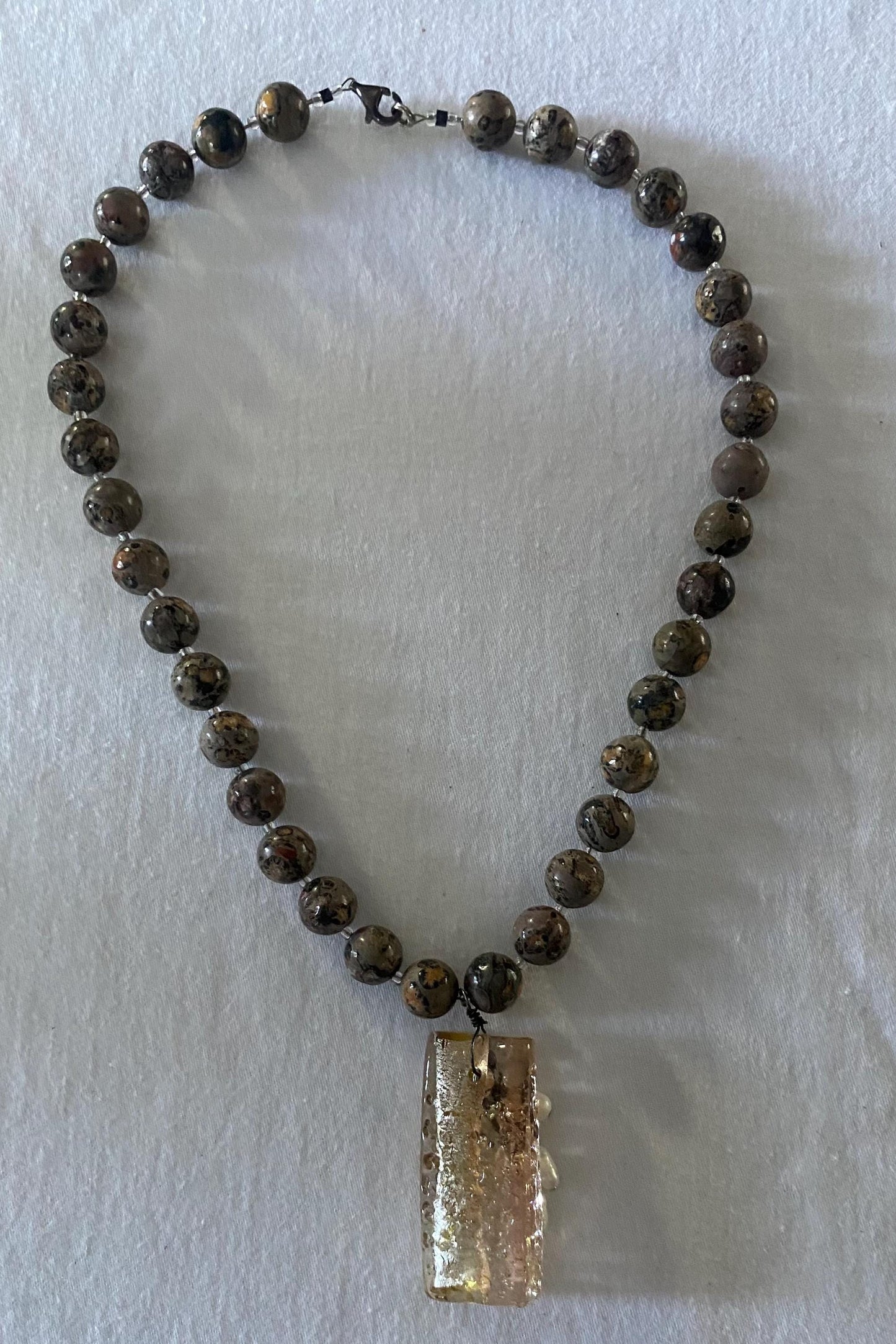 Vintage Jasper Beaded Necklace with Rose Quartz Pendant Unique Gifts Galore Lover Antiques and Vintage