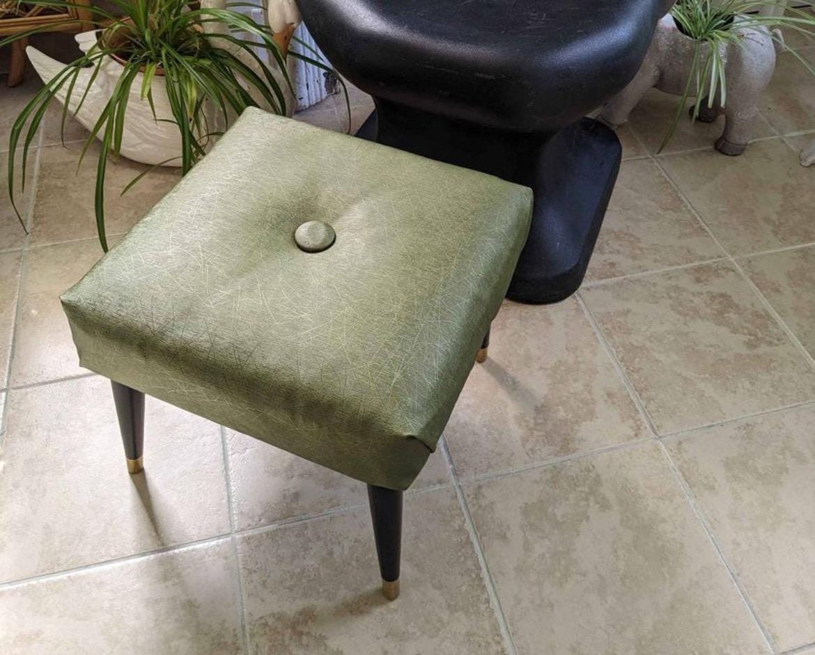 Mid Century Modern Green Stool Modern Ottoman Photographers Seat Lover Antiques and Vintage